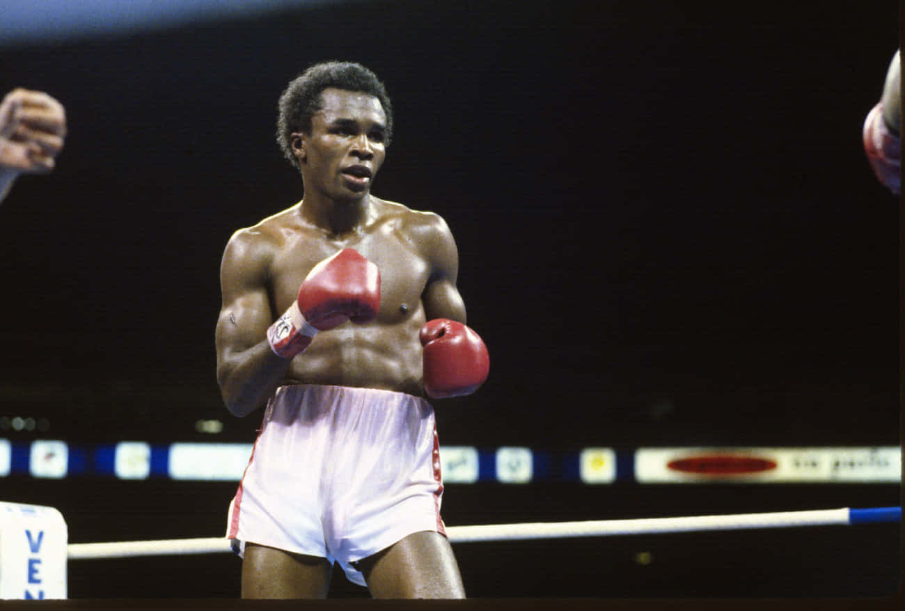Ray Leonard In The Ring With Red Gloves Background