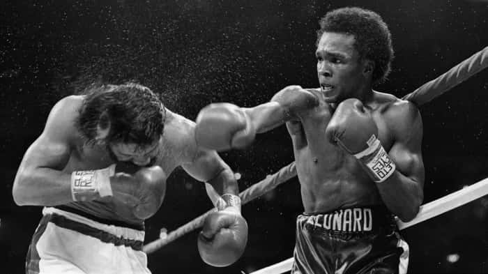Ray Leonard Landing A Punch Background