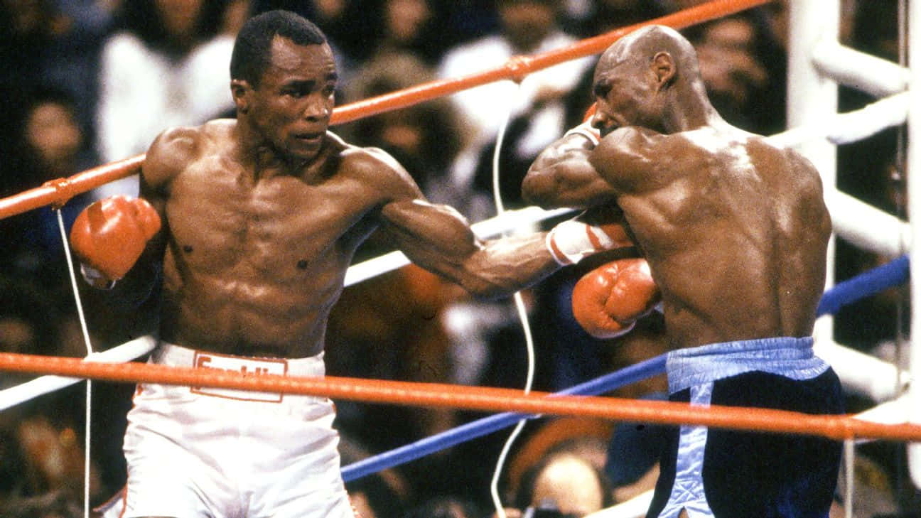 Ray Leonard Punches Foe In The Chest Background
