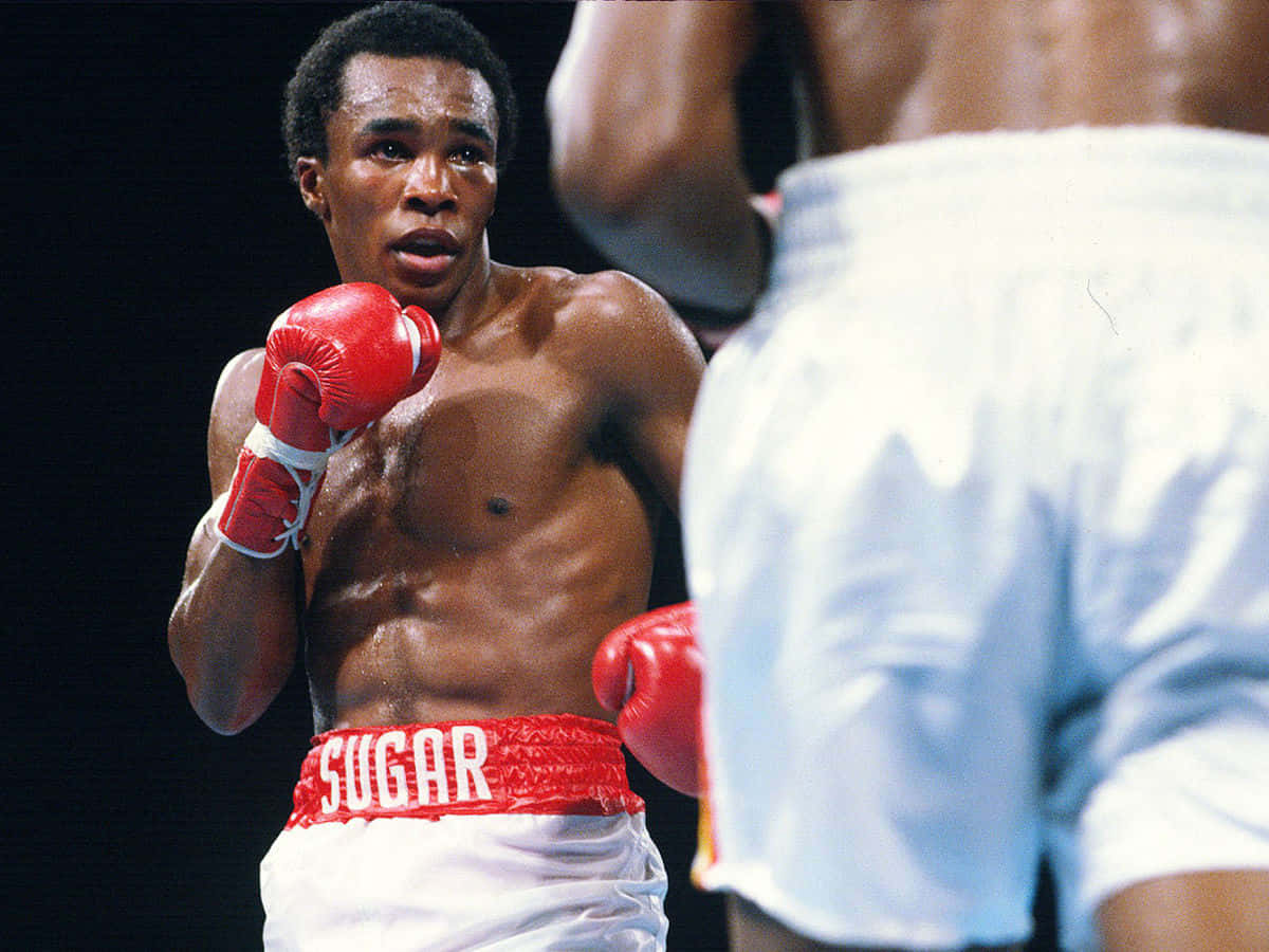 Ray Leonard Sizing Up His Foe In Ring Background