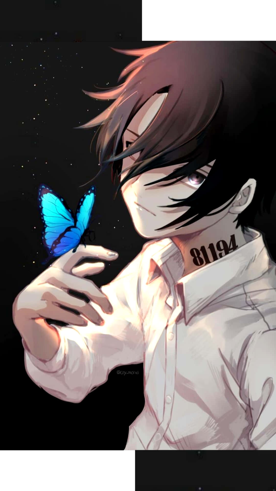 Ray The Promised Neverland With Blue Butterfly Background