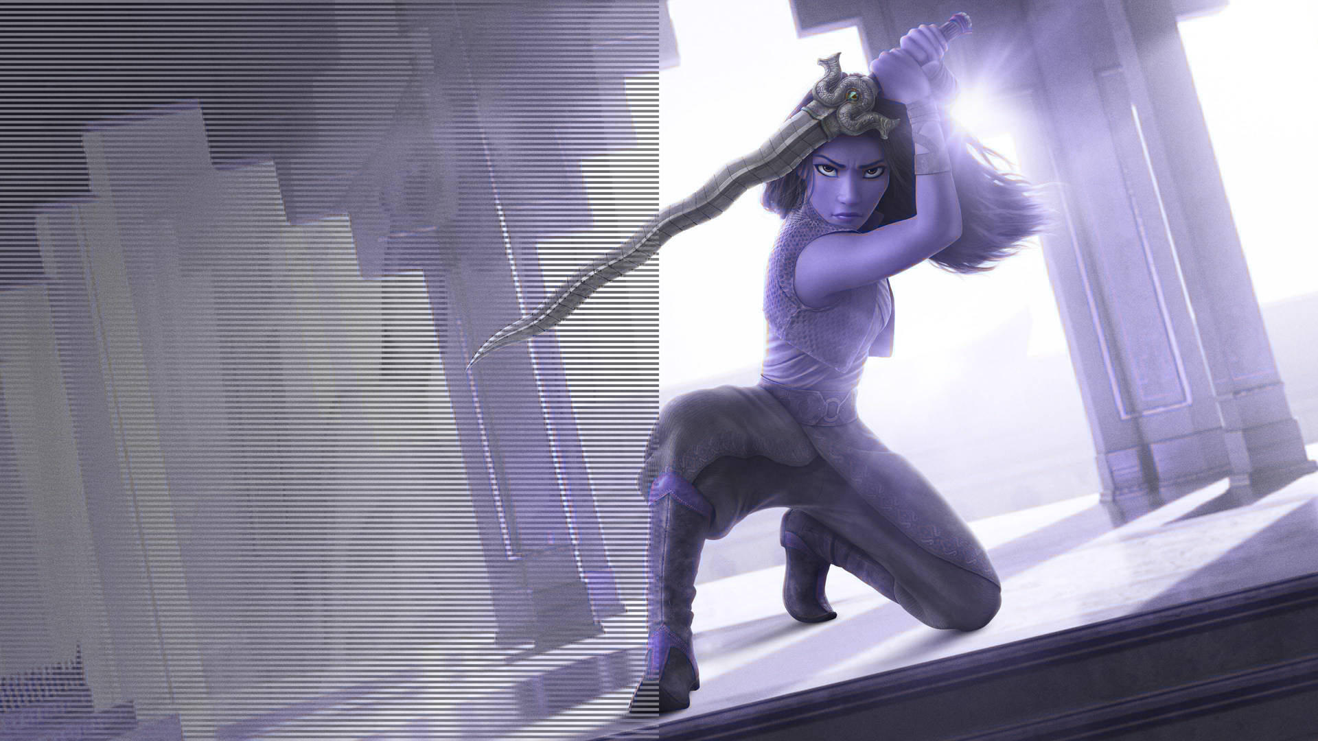 Raya And The Last Dragon Sword Girl Retro Art Background