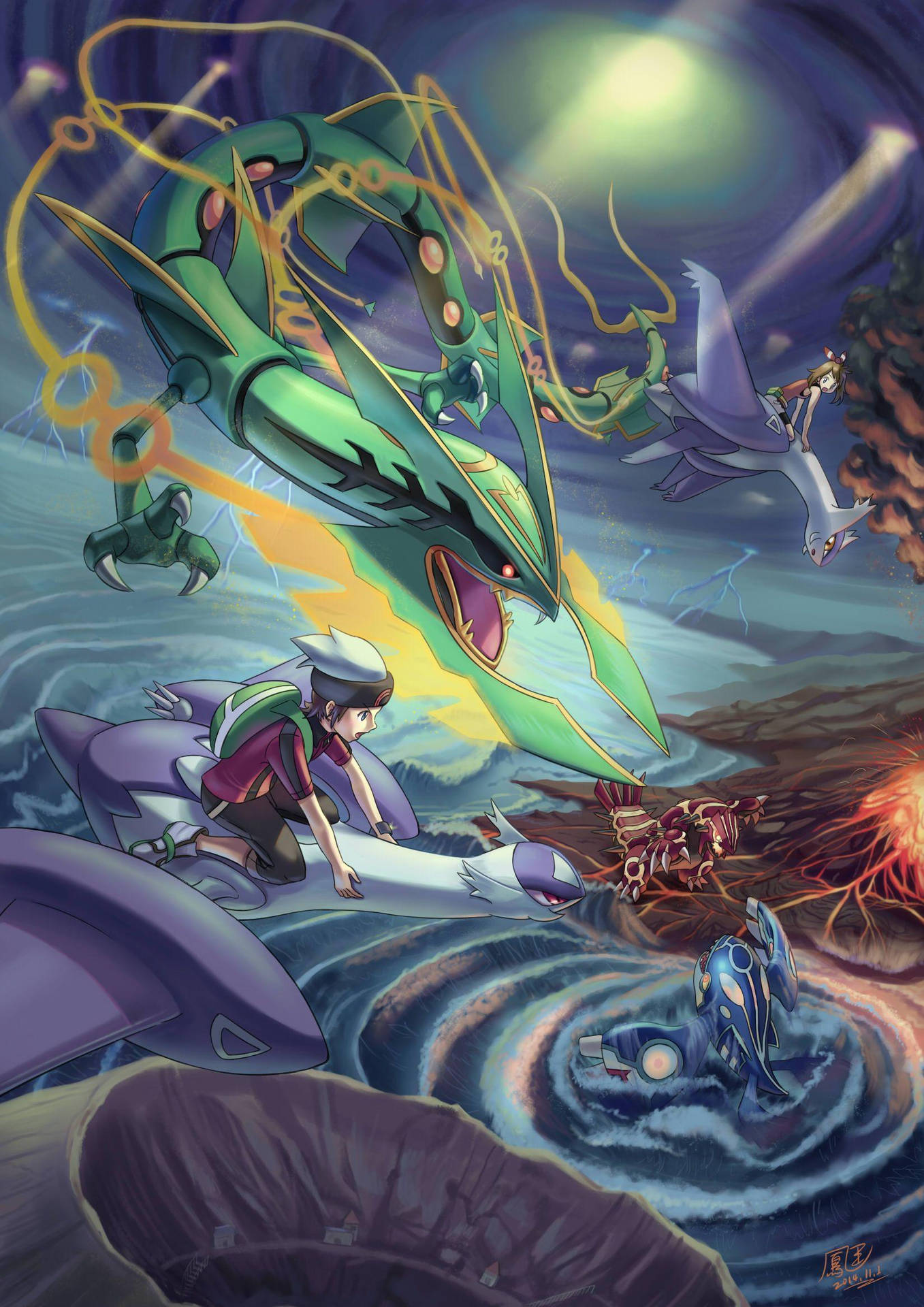 Rayquaza Soars Across The Skies Of Hoenn Background