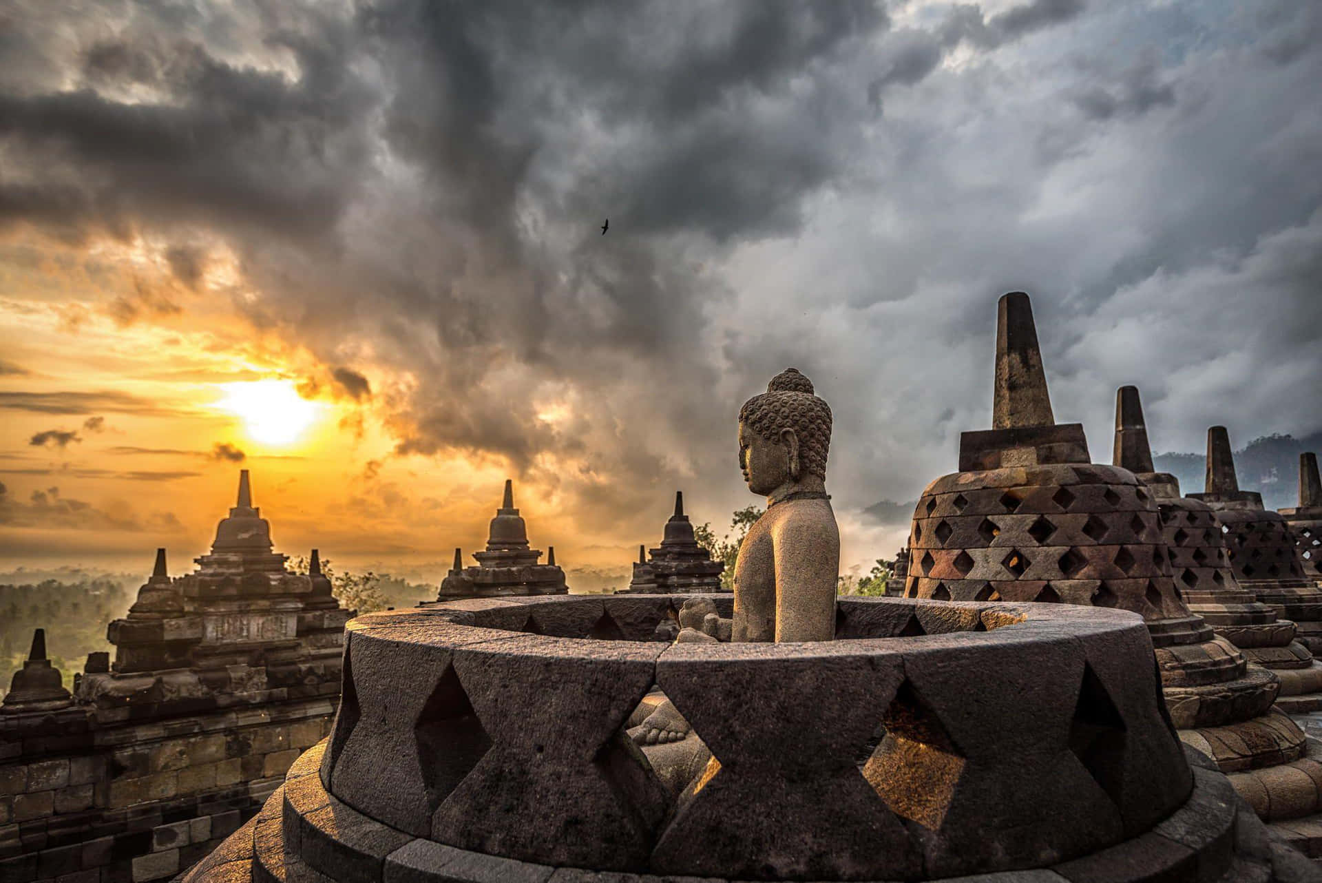 Rays Of The Sun From Borobudur Temple Background