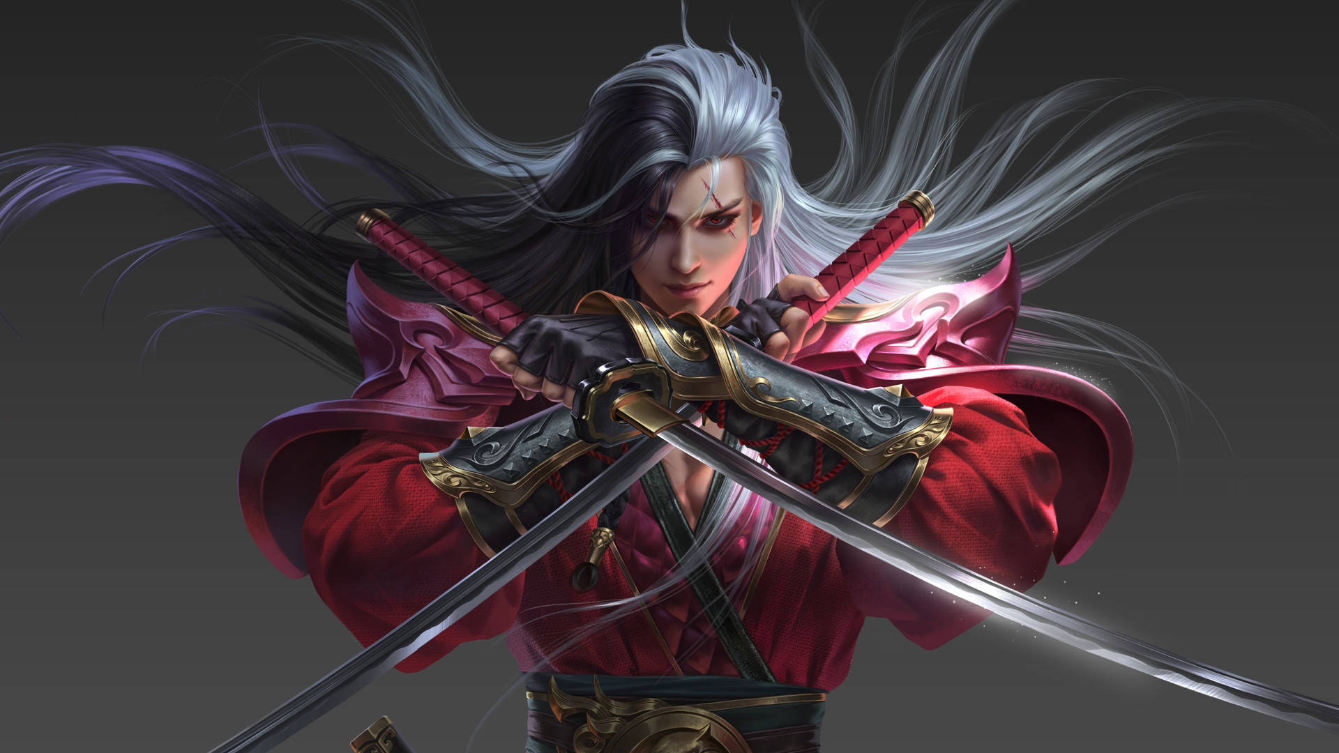 Ready For Battle: A Determined Samurai Steeling Himself Background
