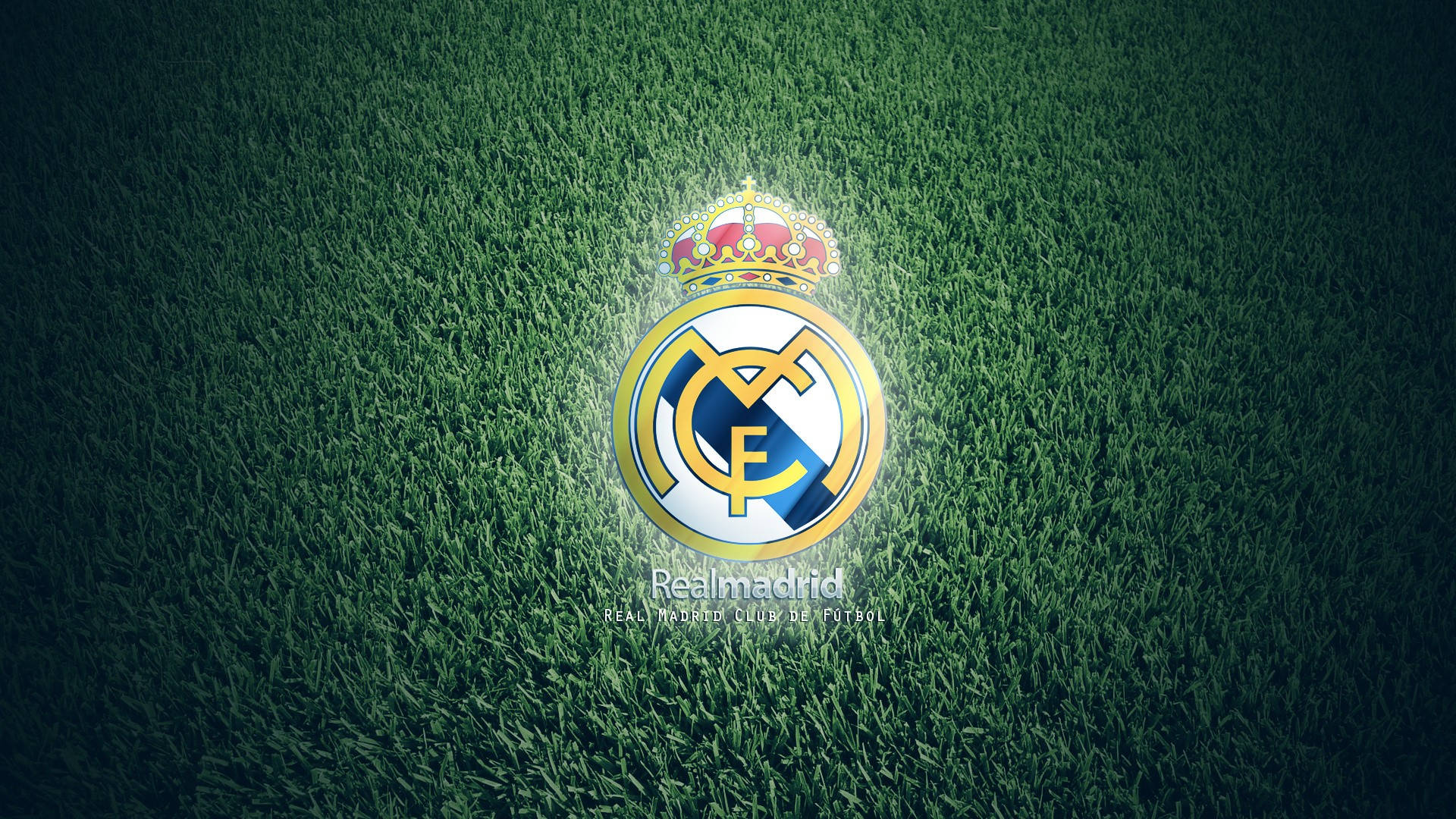 Real Madrid Cf Grassy Logo Background