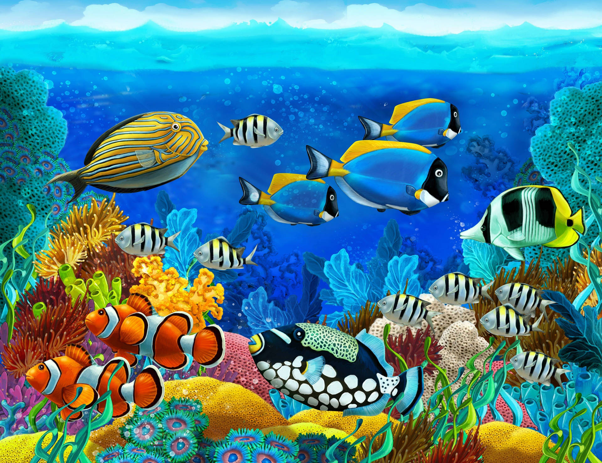 Realistic Aquatic Fishes Graphic Background