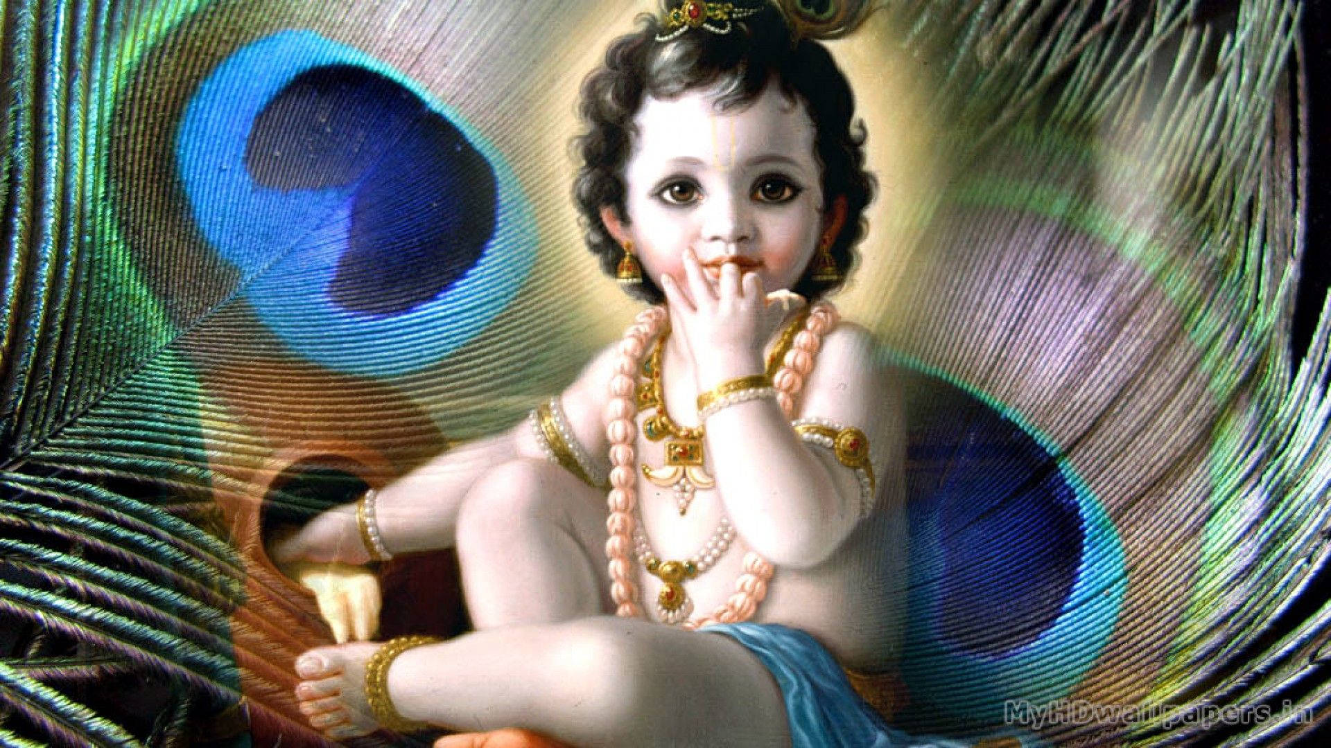 Realistic Bal Krishna Eating Curds Background
