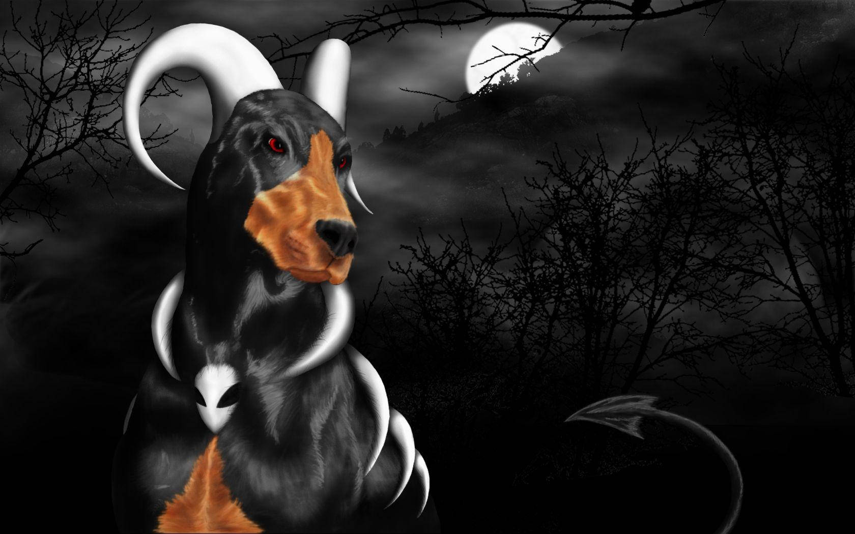 Realistic Dark Houndoom With Moon Background