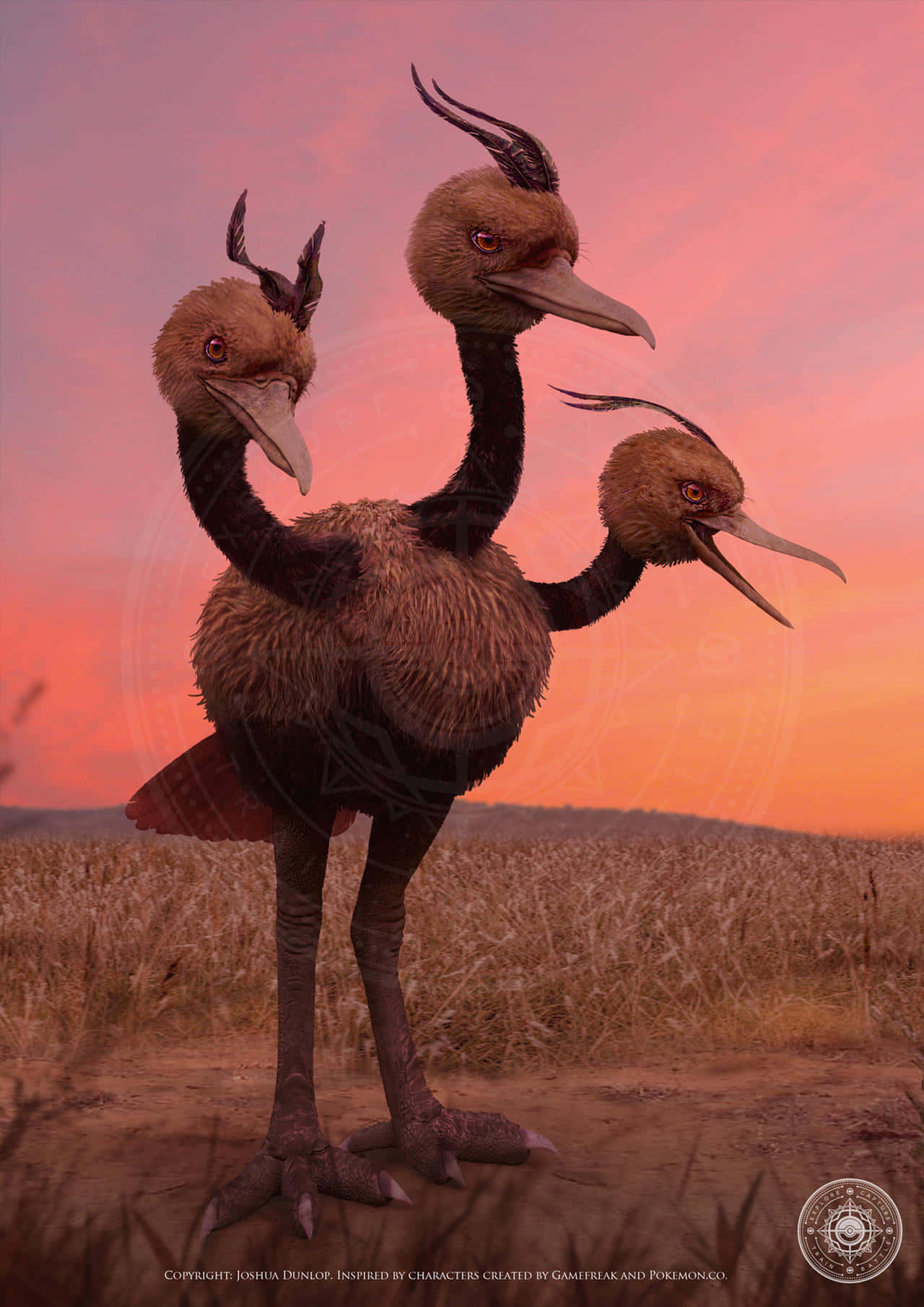 Realistic Dodrio Pokemon Fanart Background