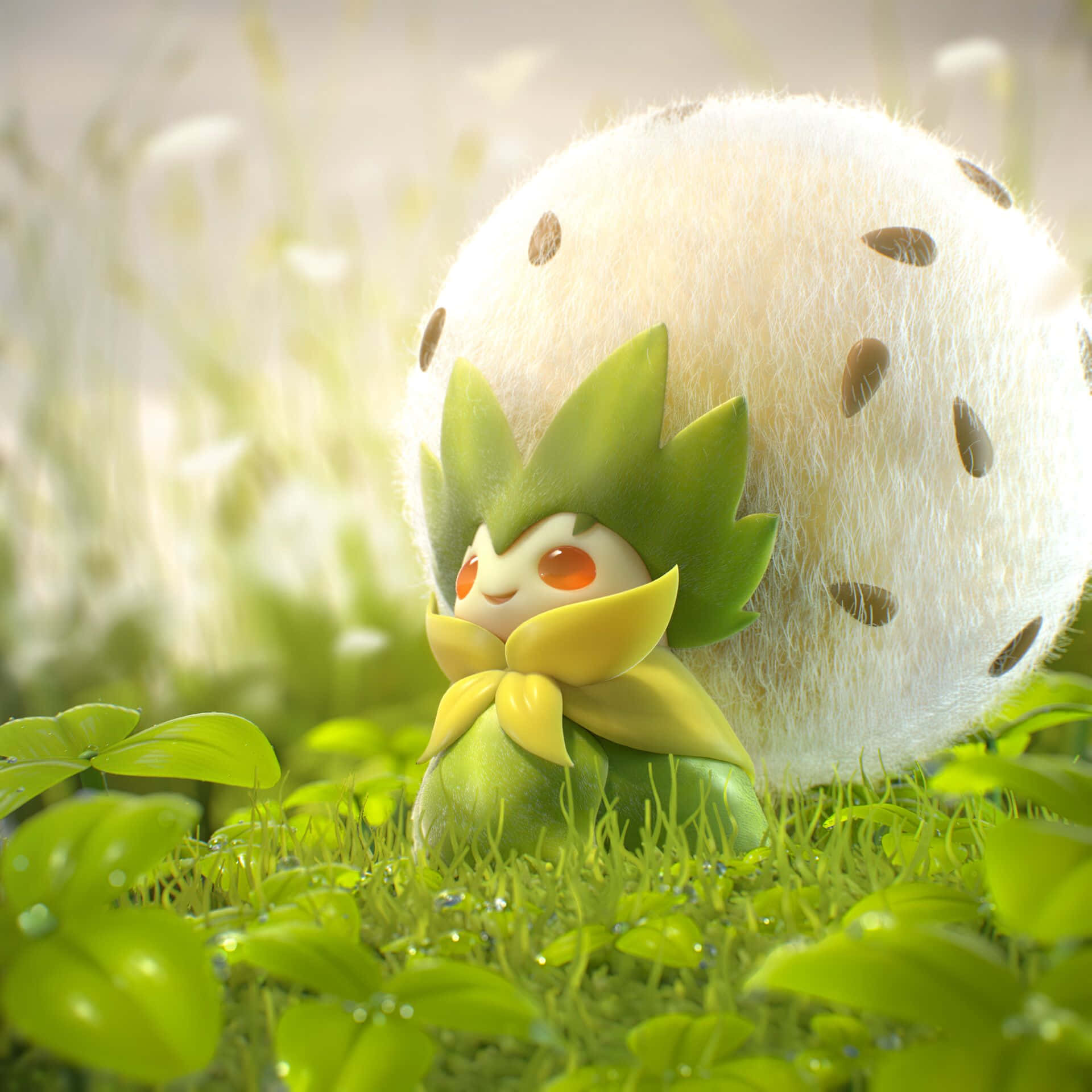 Realistic Eldegoss In Grass Background