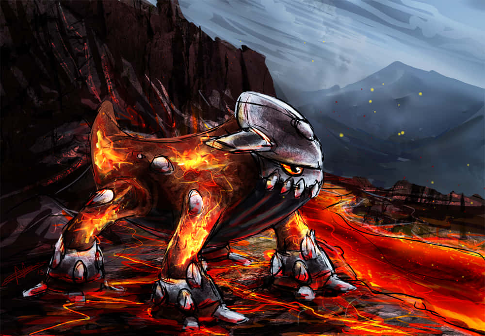 Realistic Heatran On Lava Illustration Background
