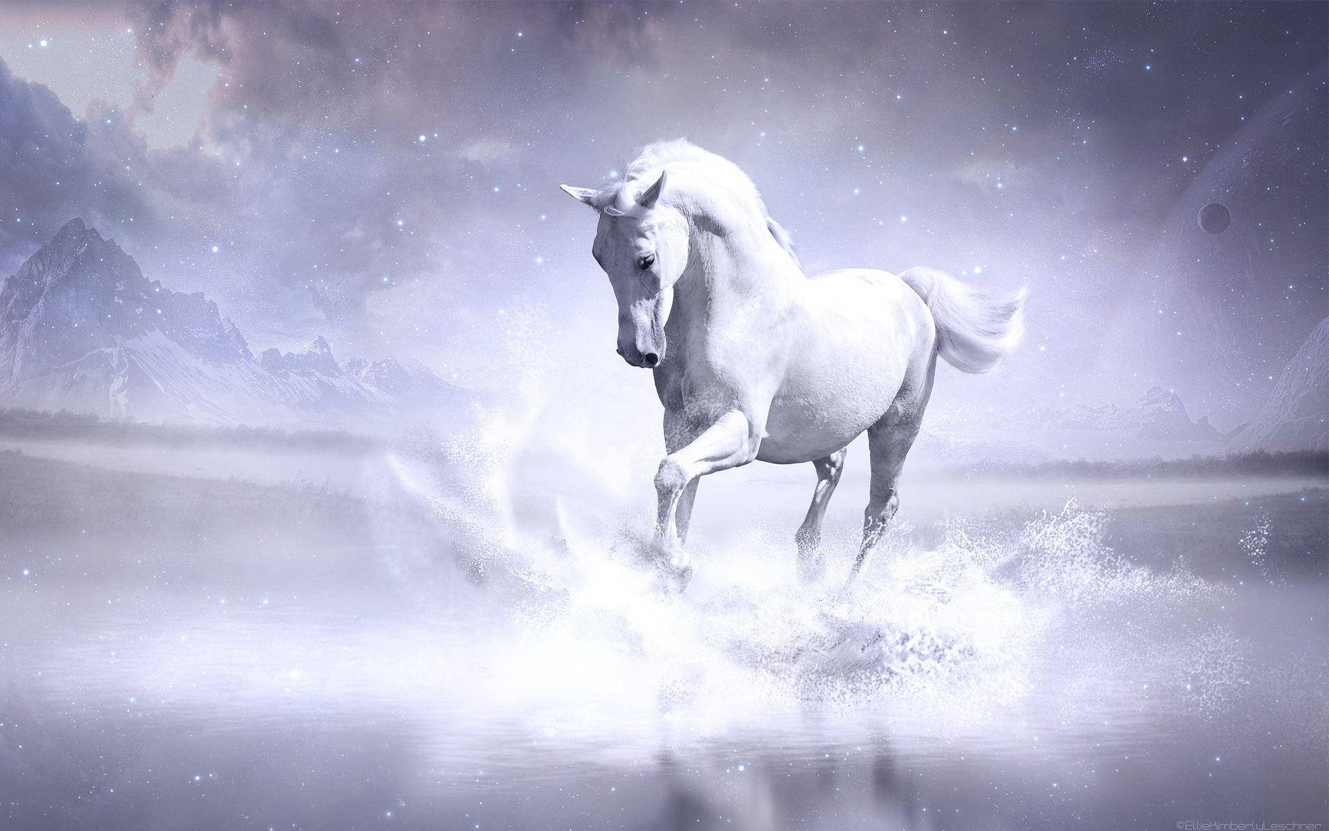 Realistic White Horse Painting Background
