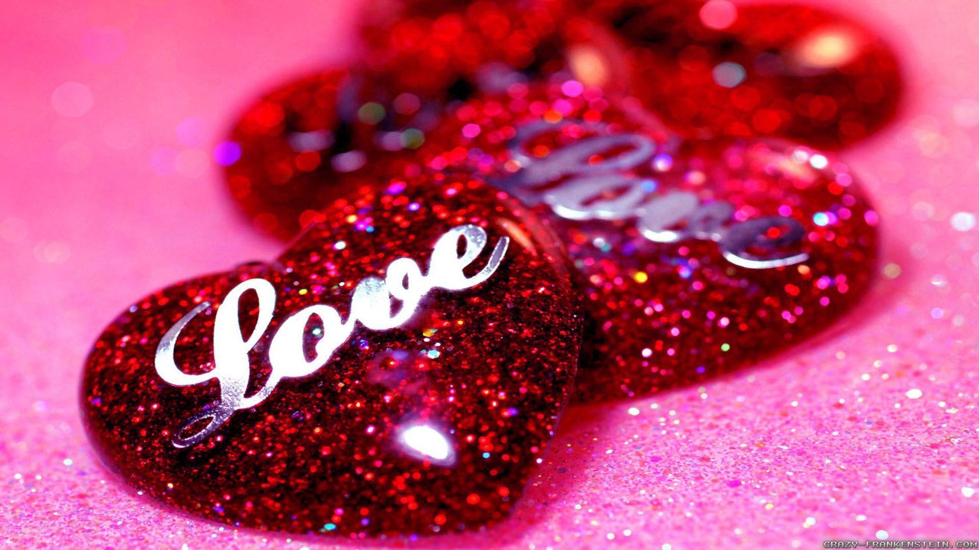 Really Cool Love On Glittery Hearts Background