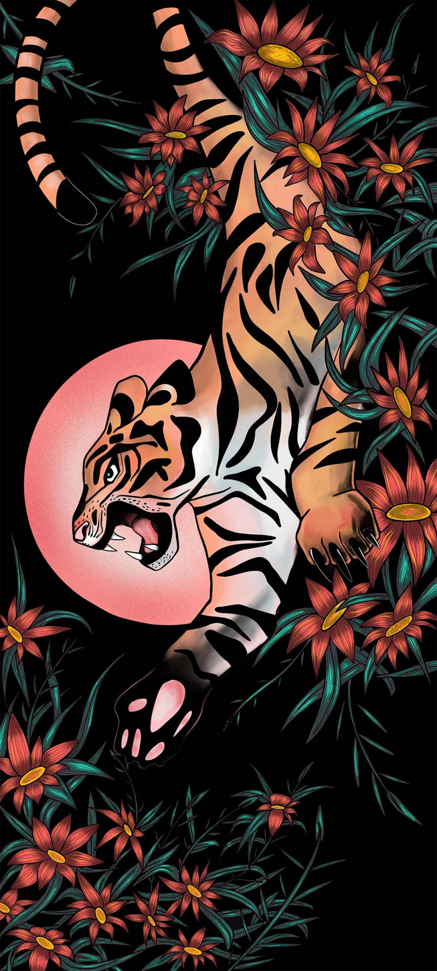 Realme 7 Pro Floral Tiger Artwork Background