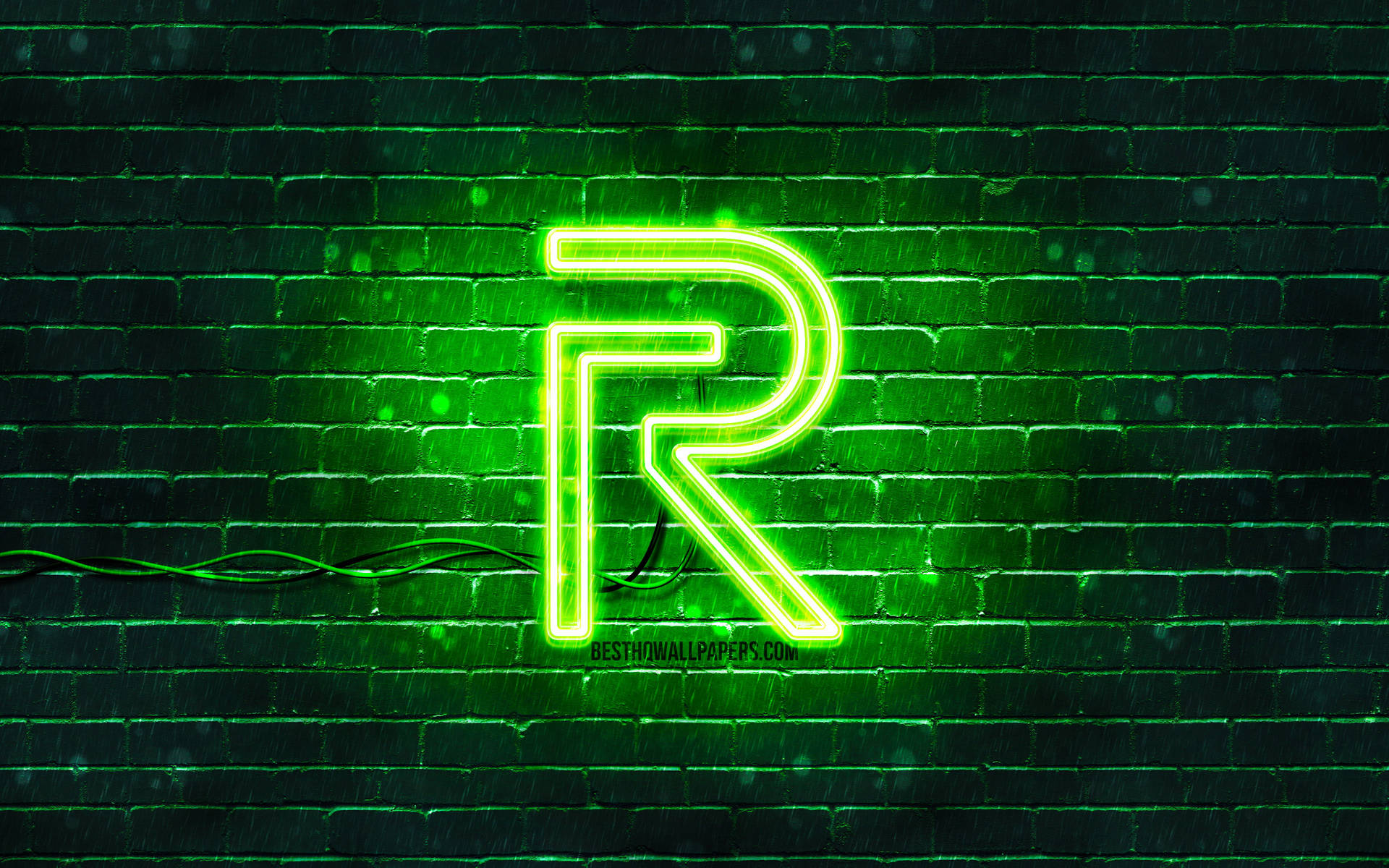 Realme Logo Neon Sign Green Background