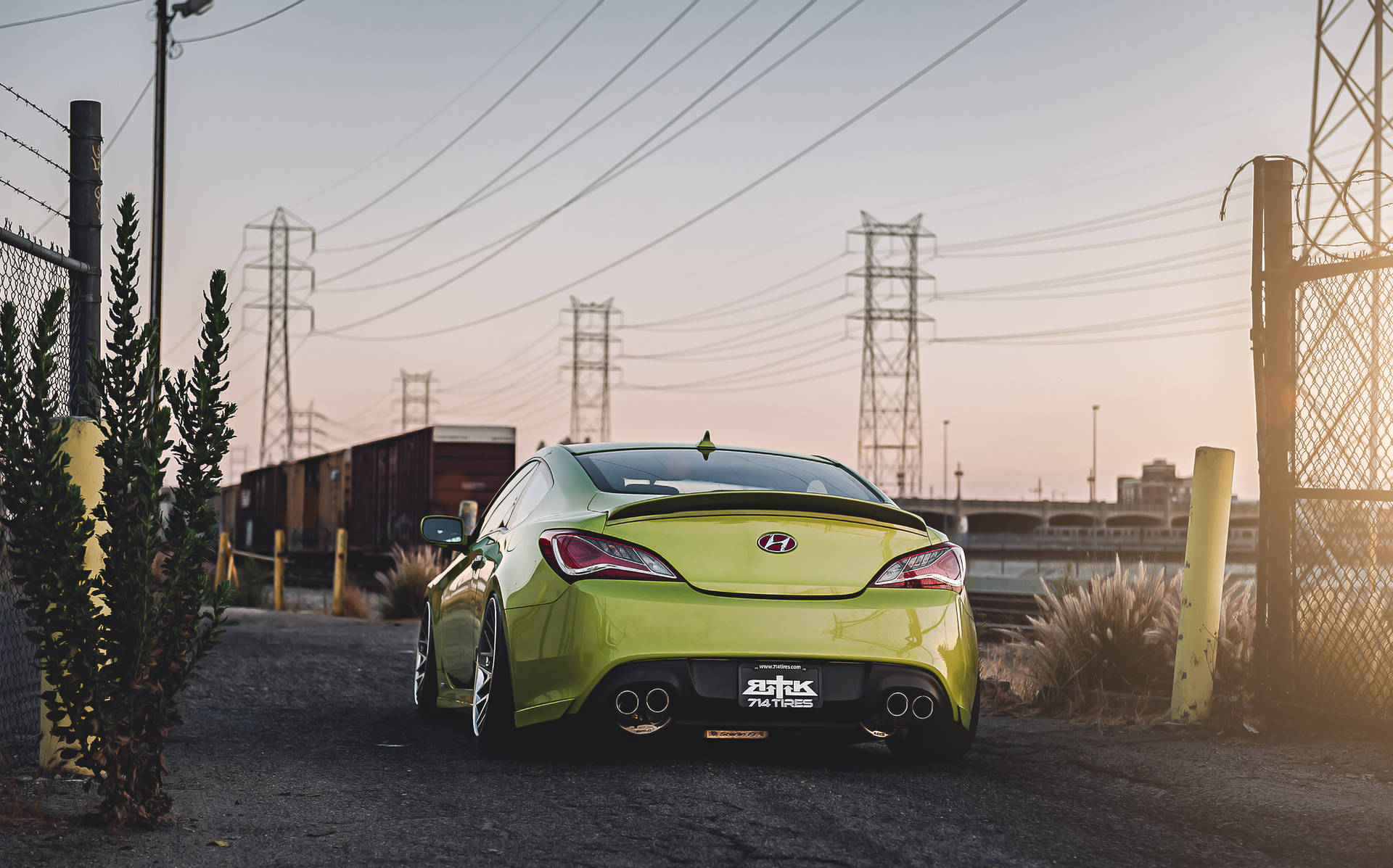 Rear End Yellow Hyundai Genesis Background