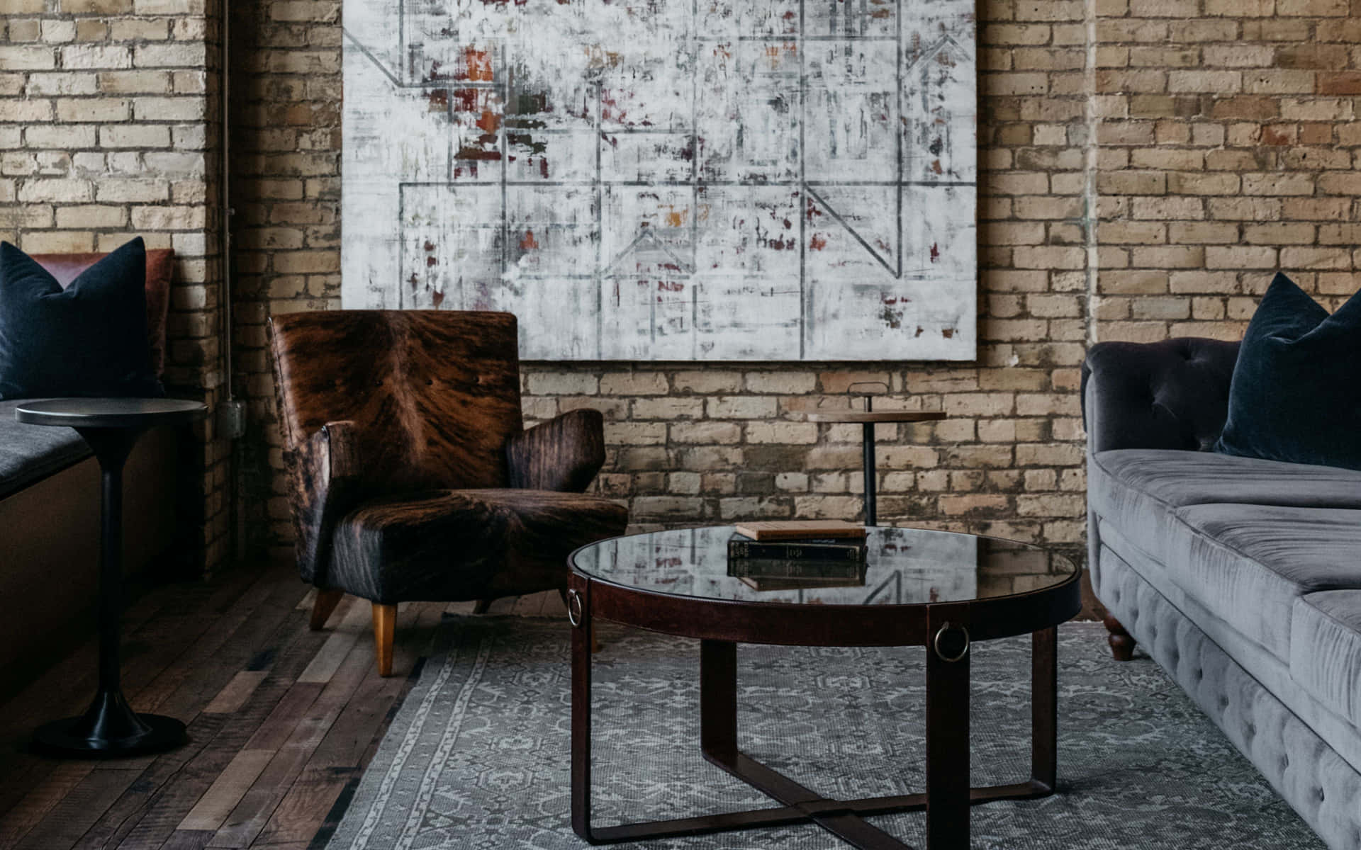 Reception Room With Exposed Brick Wall Background