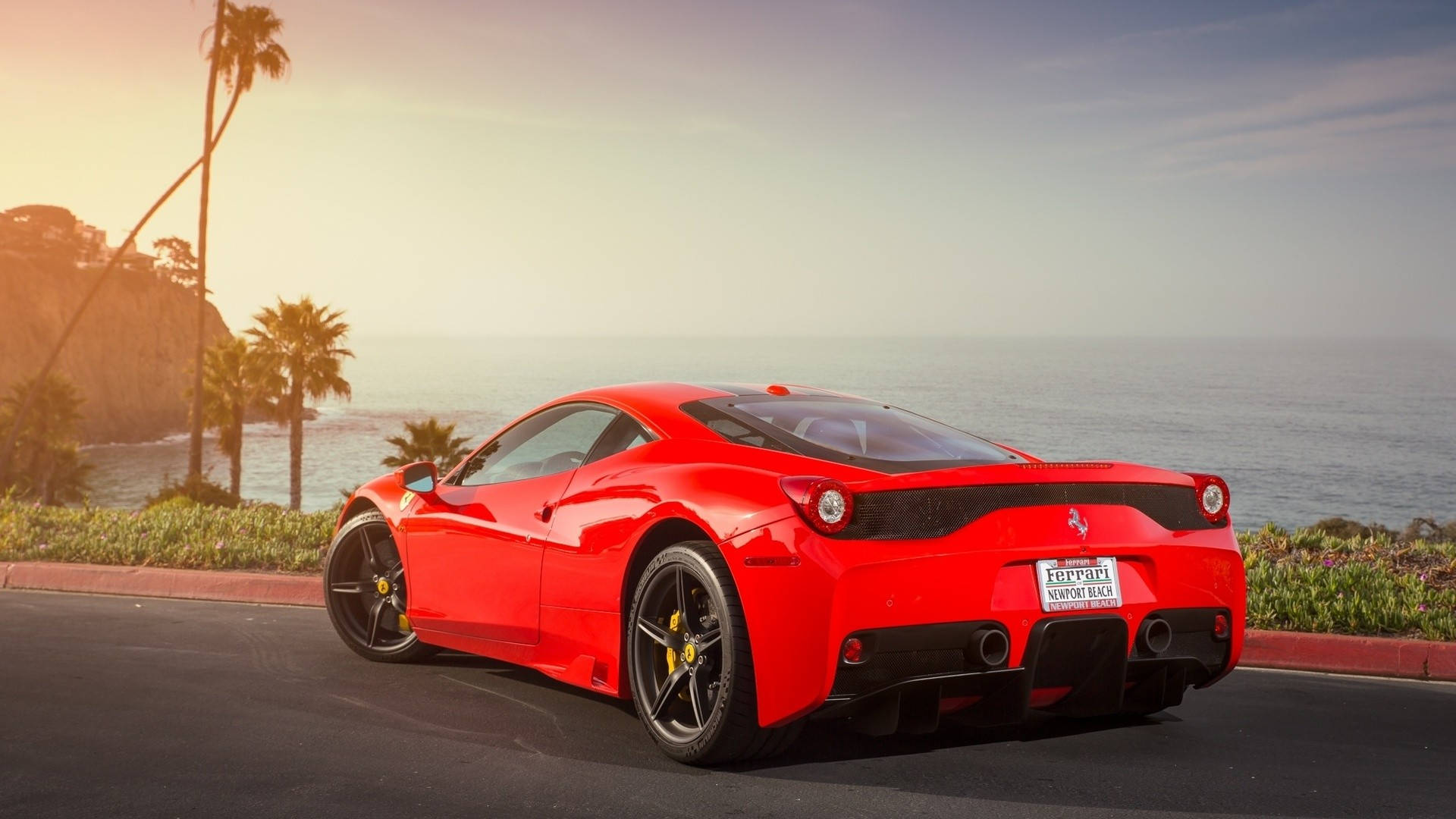 Red 1920x1080 Ferrari 458 Italia On Coastal Road Background