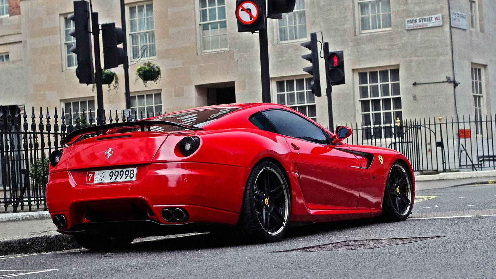 Red 1920x1080 Ferrari 599 Gtb In Town Background