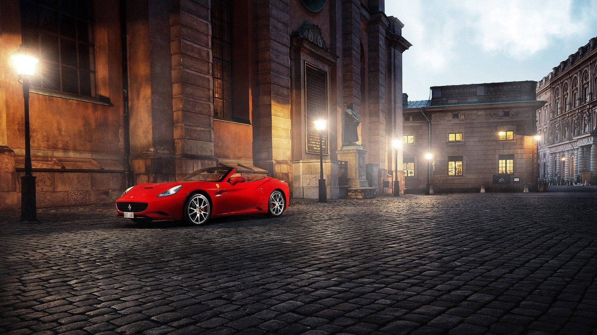 Red 1920x1080 Ferrari California On A Brick Road Background