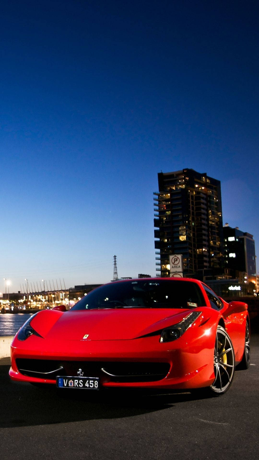 Red 458 Ferrari Phone During Twilight Background