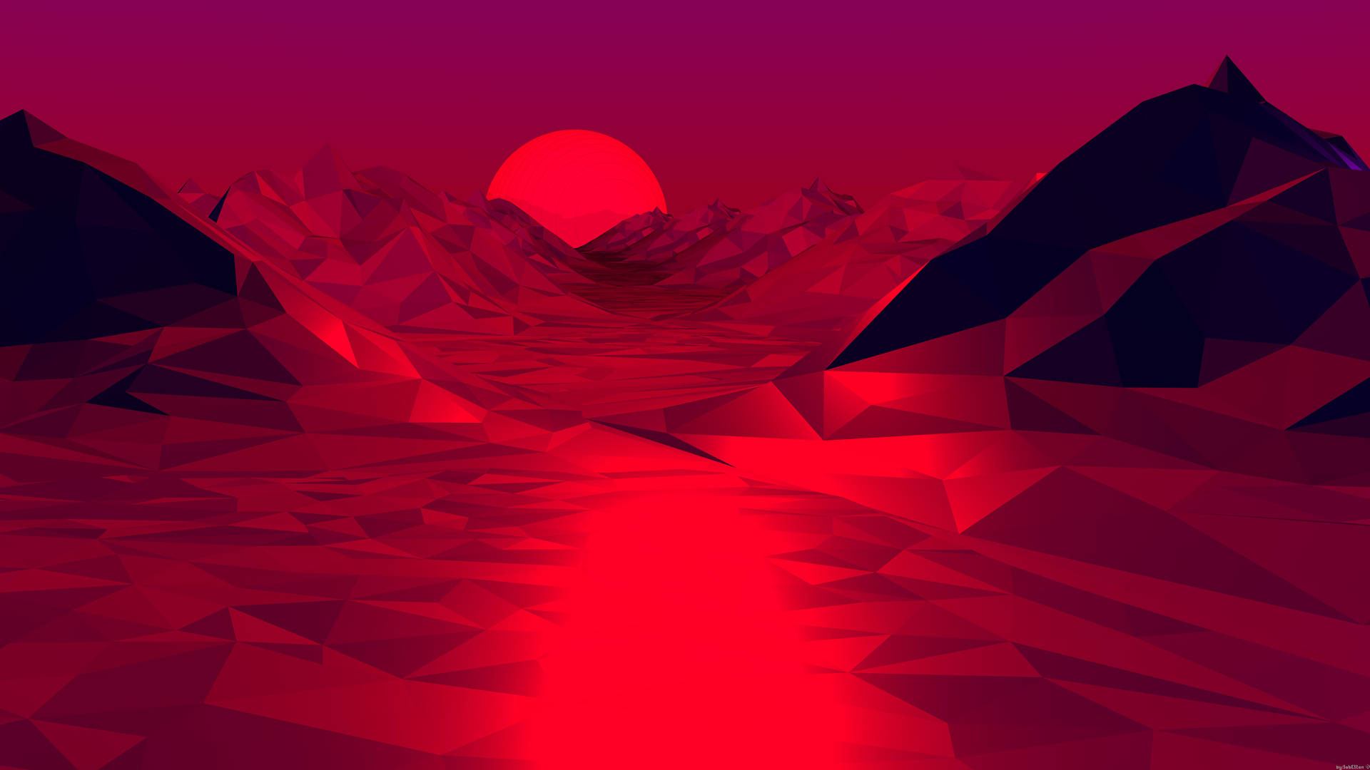 Red 4k Pc Geometric Mountains Background