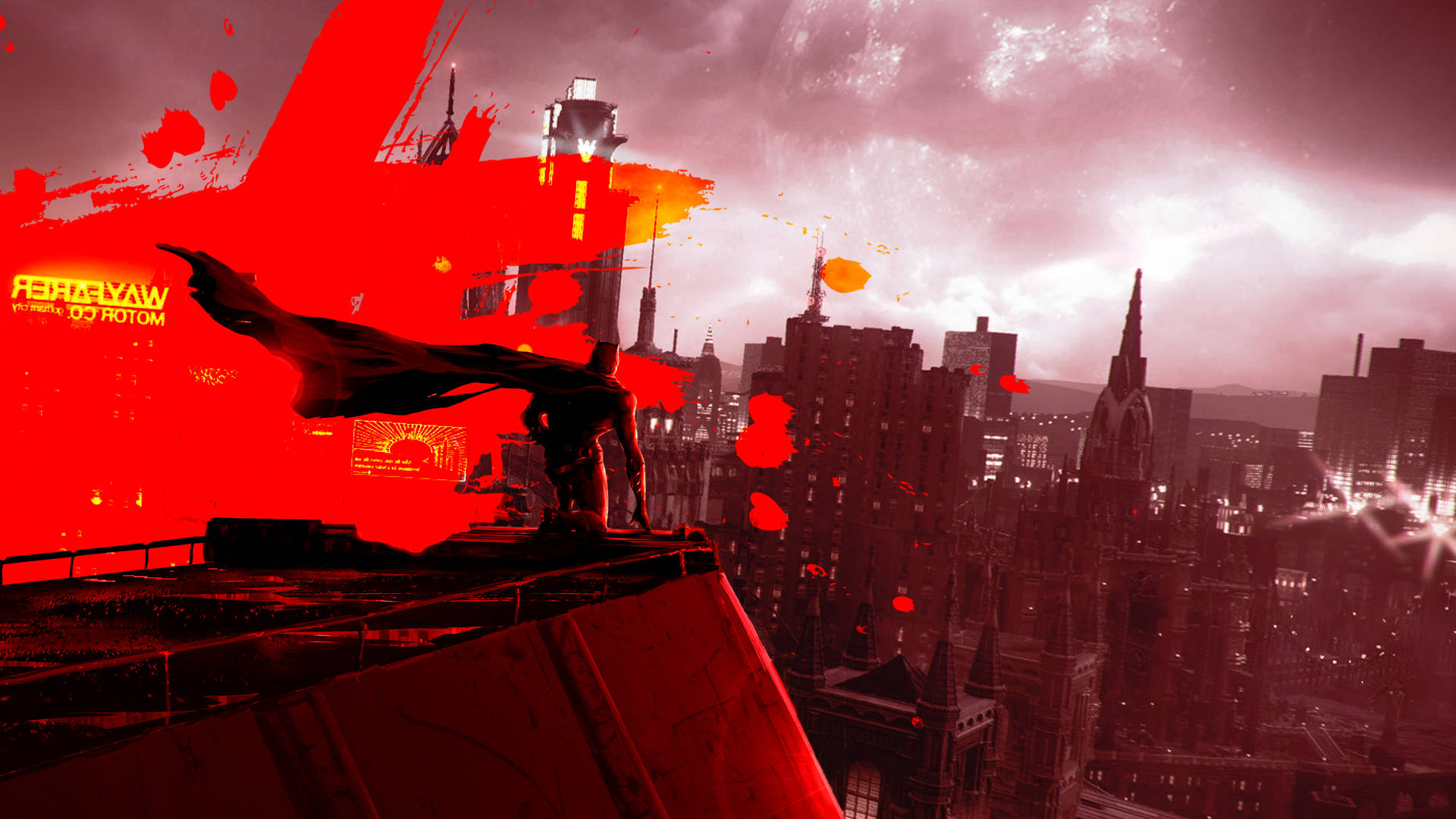 Red Aesthetic 4k Gotham Batman Watching Over City Background