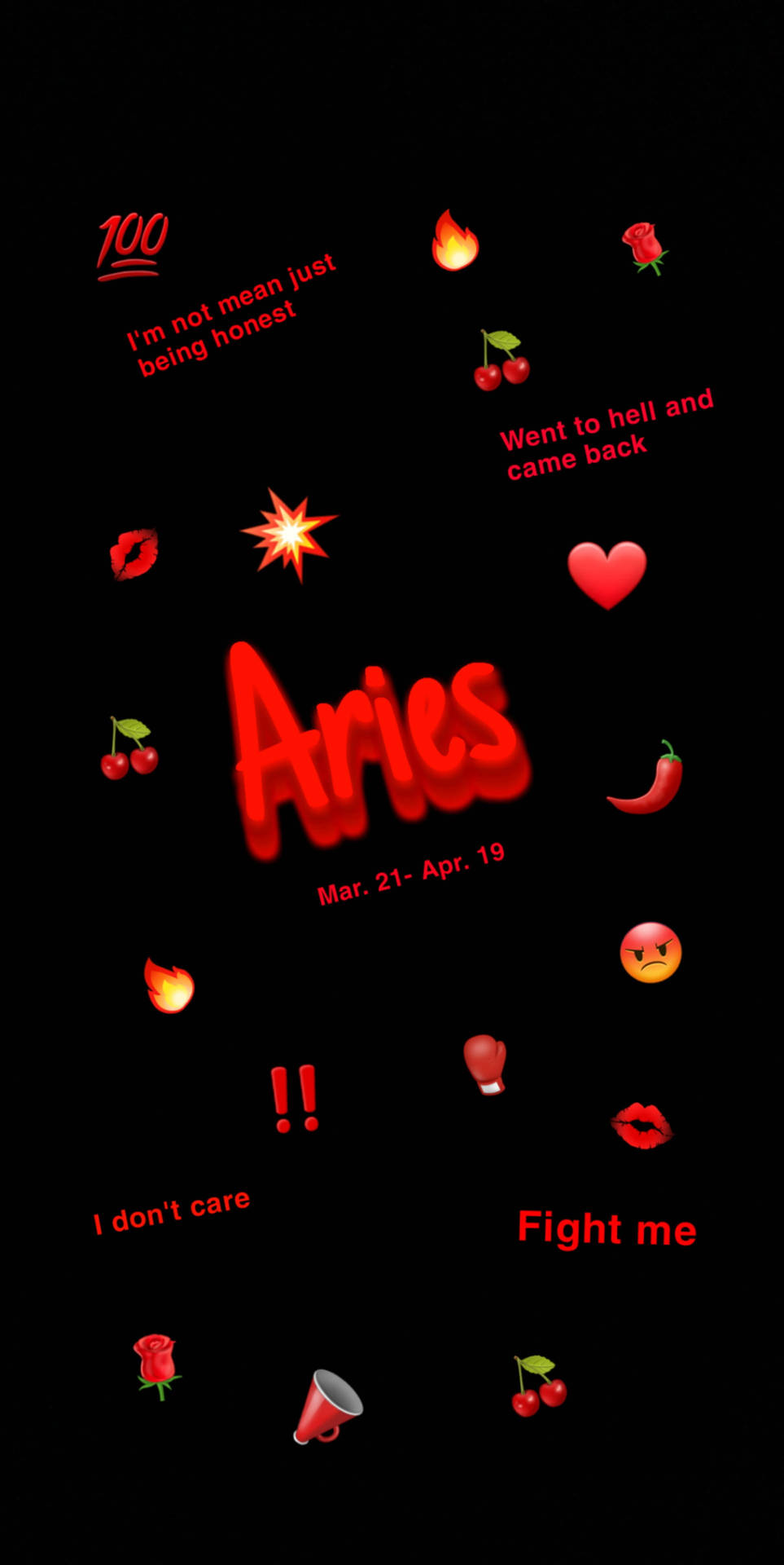 Red Aesthetic Aries Zodiac Sign Emojis Background