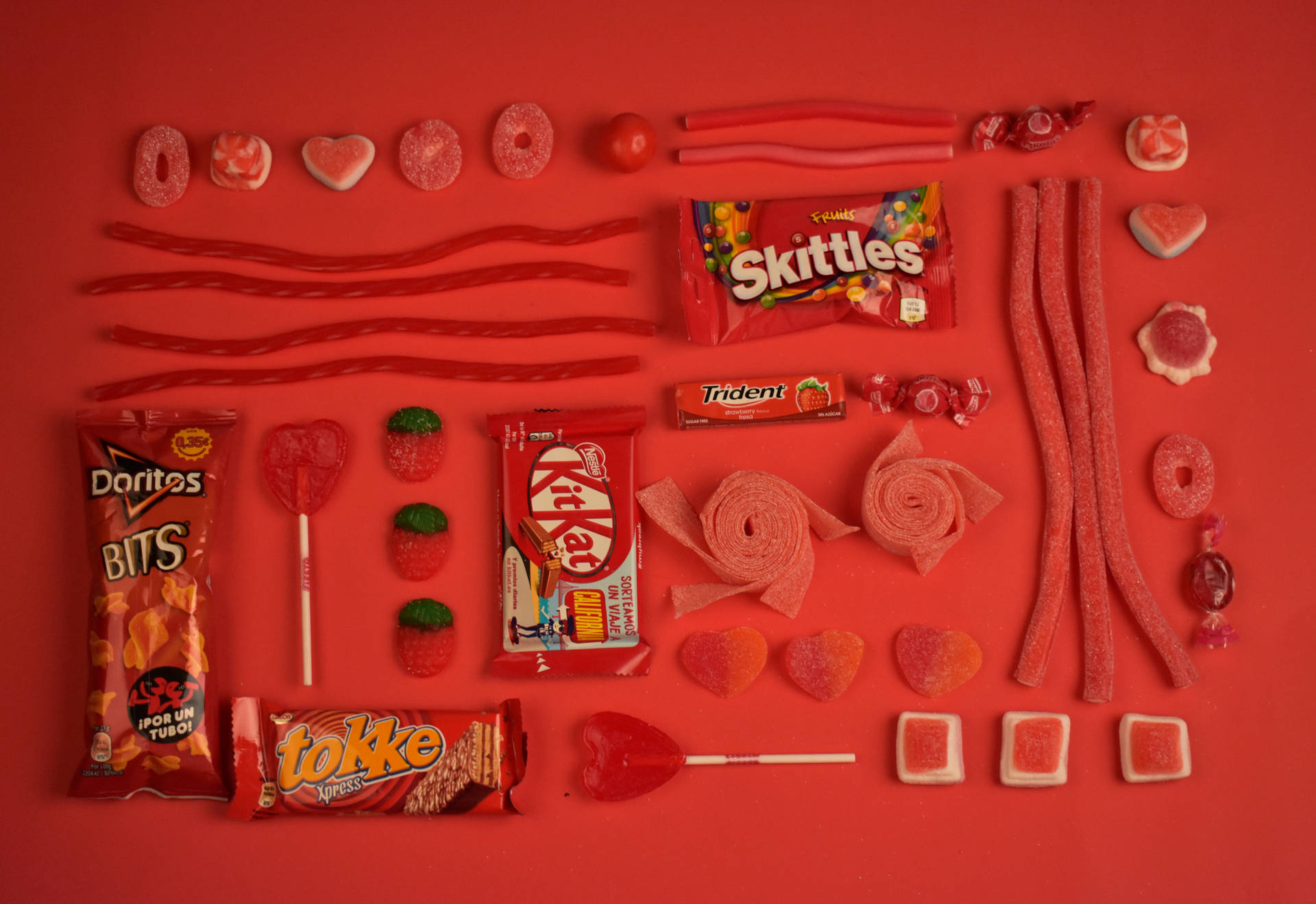 Red Aesthetic Candies And Snacks Background