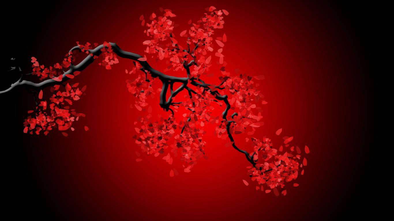 Red Aesthetic Cherry Blossoms Background