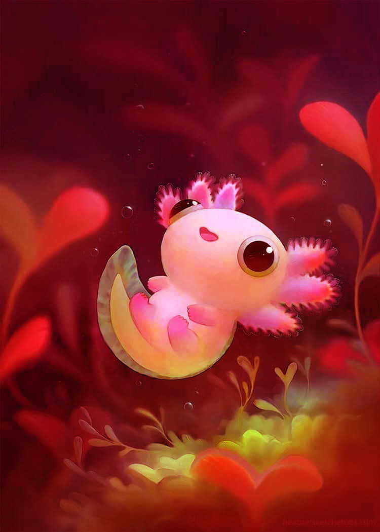 Red Aesthetic Cute Axolotl Graphic Art Background