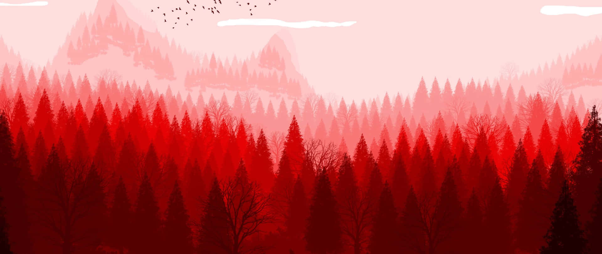 Red Aesthetic Forest Art 2560x1080 Background