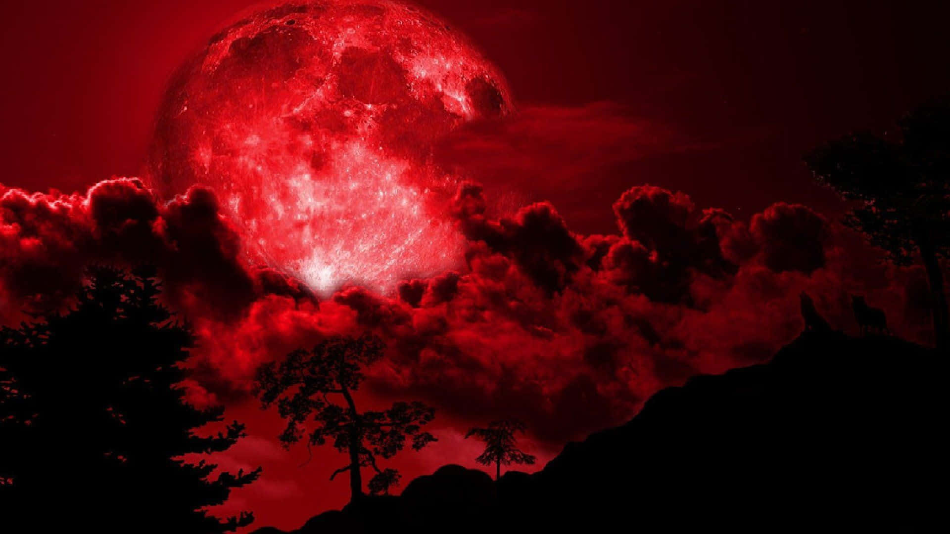 Red Aesthetic Laptop Moon Clouds Sky