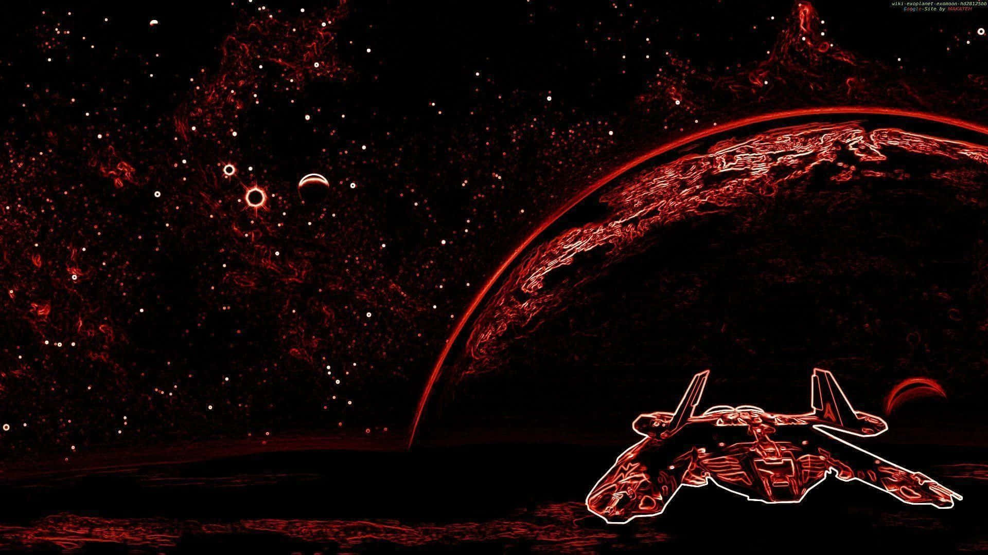 Red Aesthetic Laptop Planet Stars Background