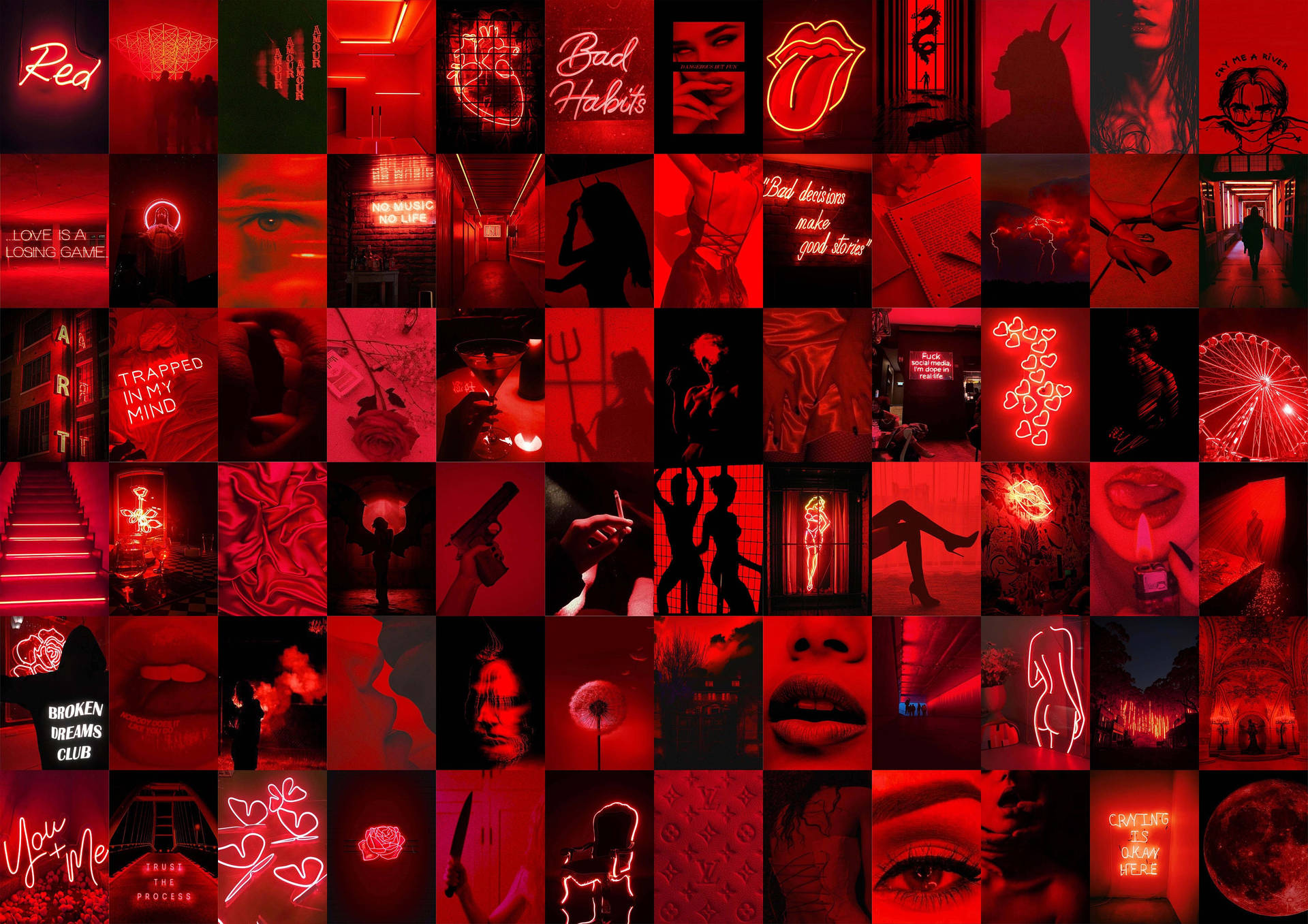 Red Aesthetic Neon Collage Background