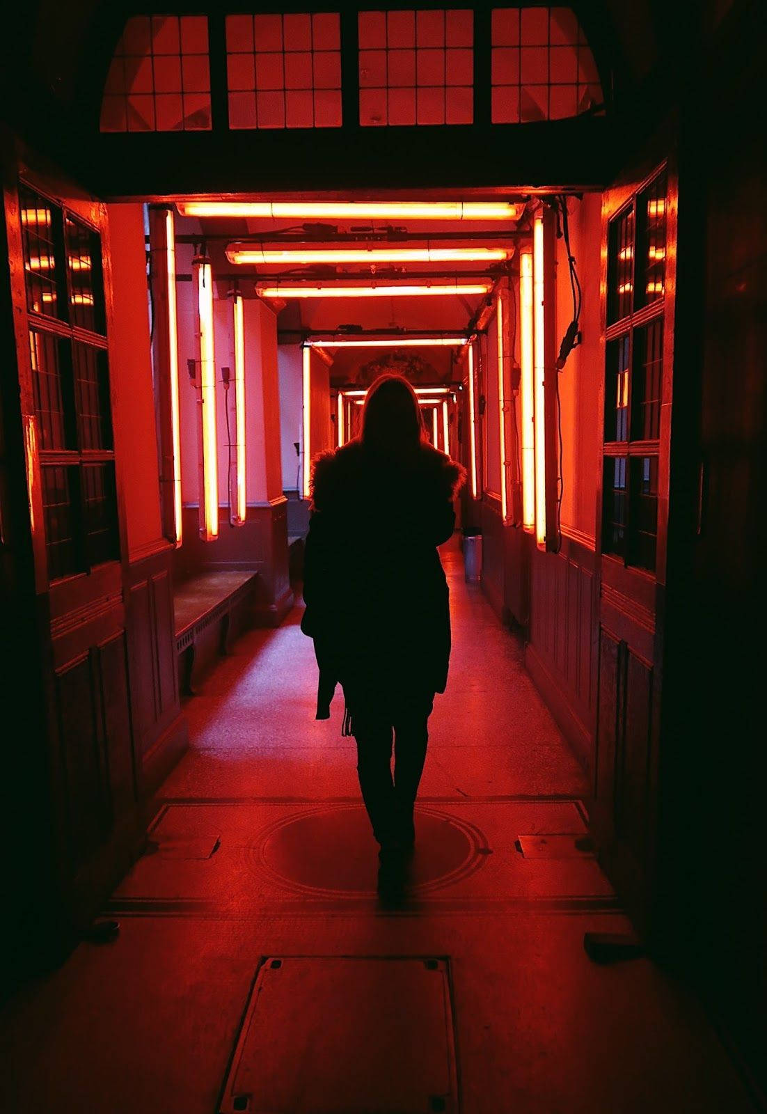 Red Aesthetic Neon Hallway Walk