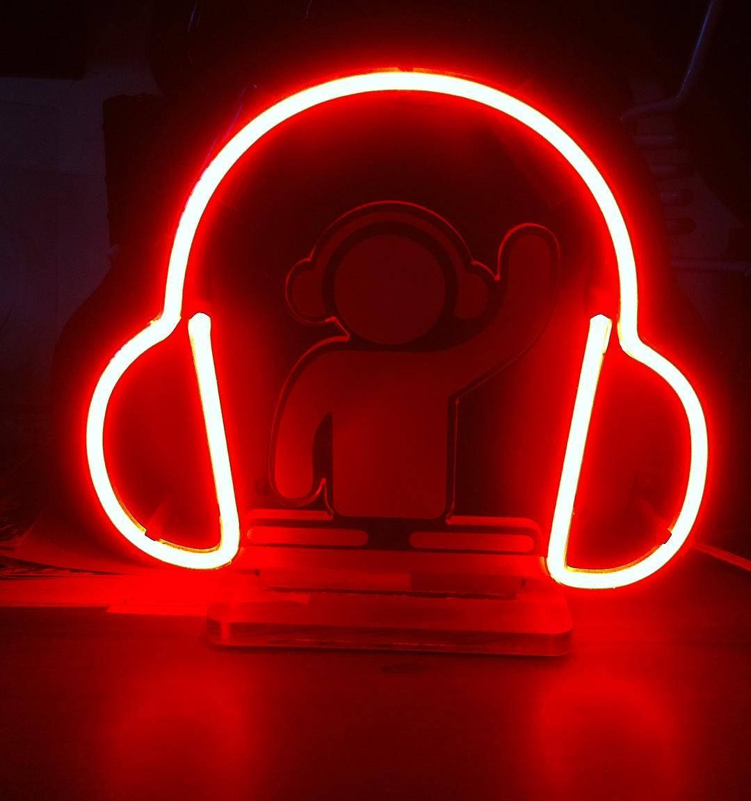 Red Aesthetic Neon Headphones Background