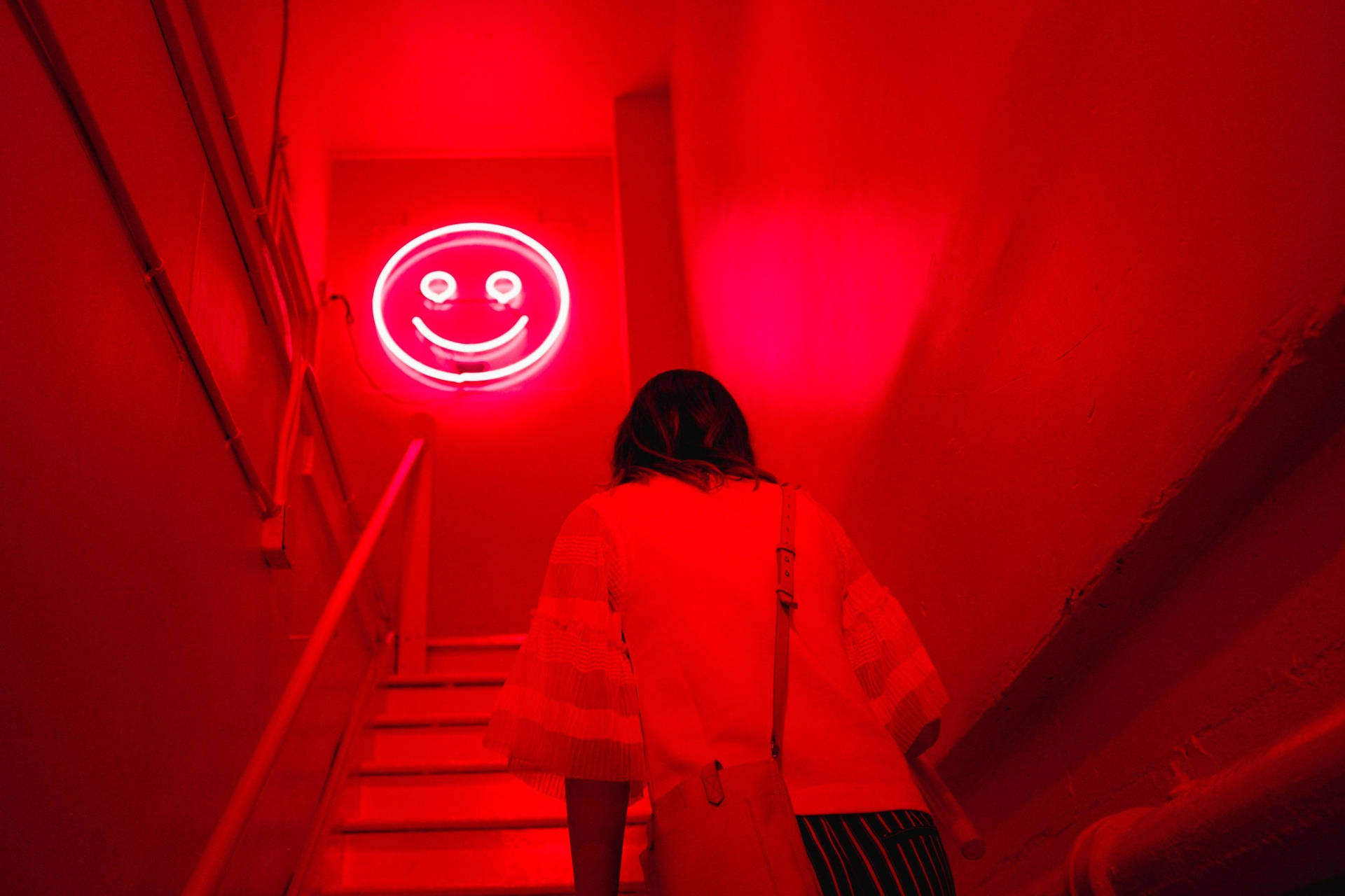 Red Aesthetic Neon Smiley Face Background