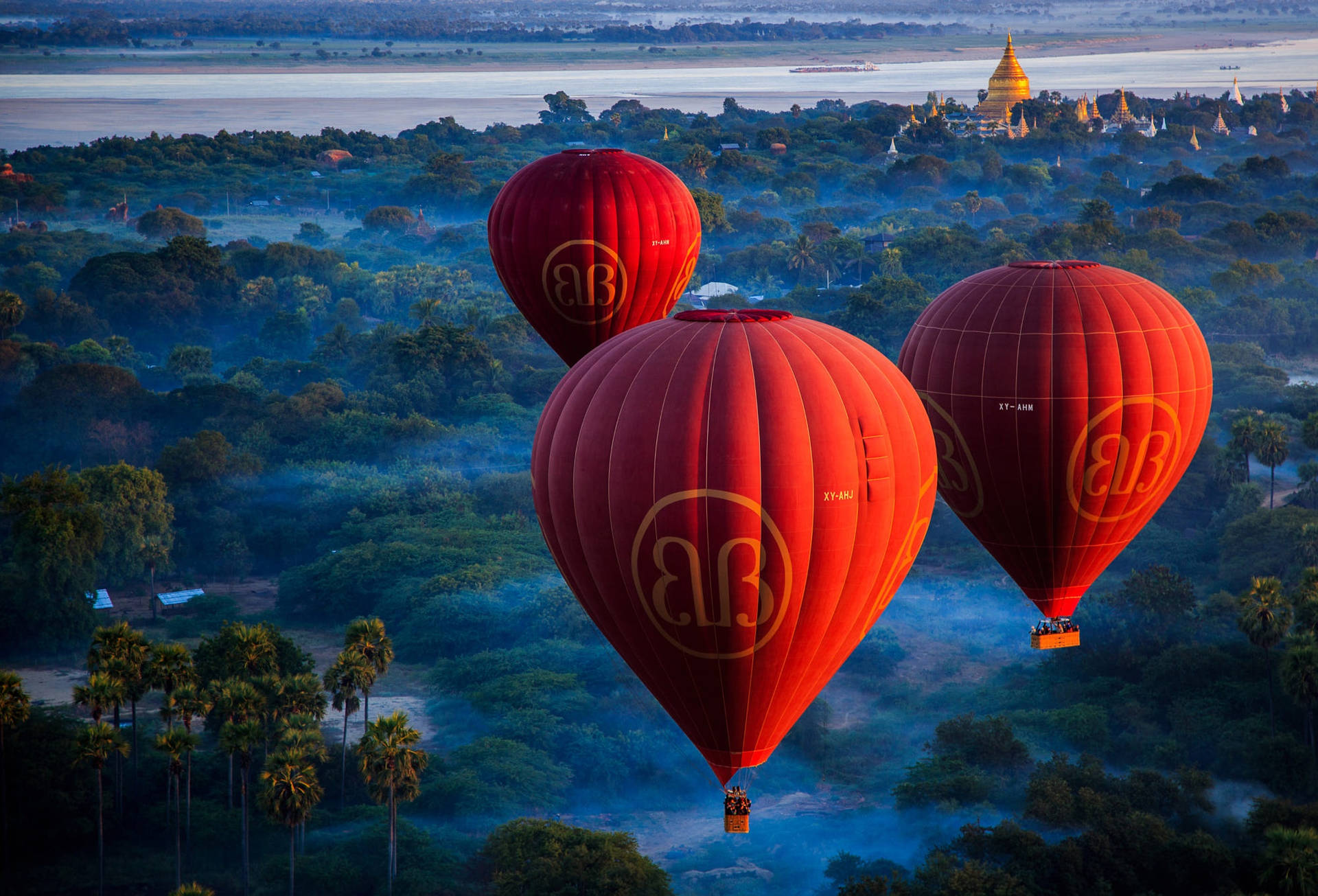 Red Air Balloons On Myanmar Background