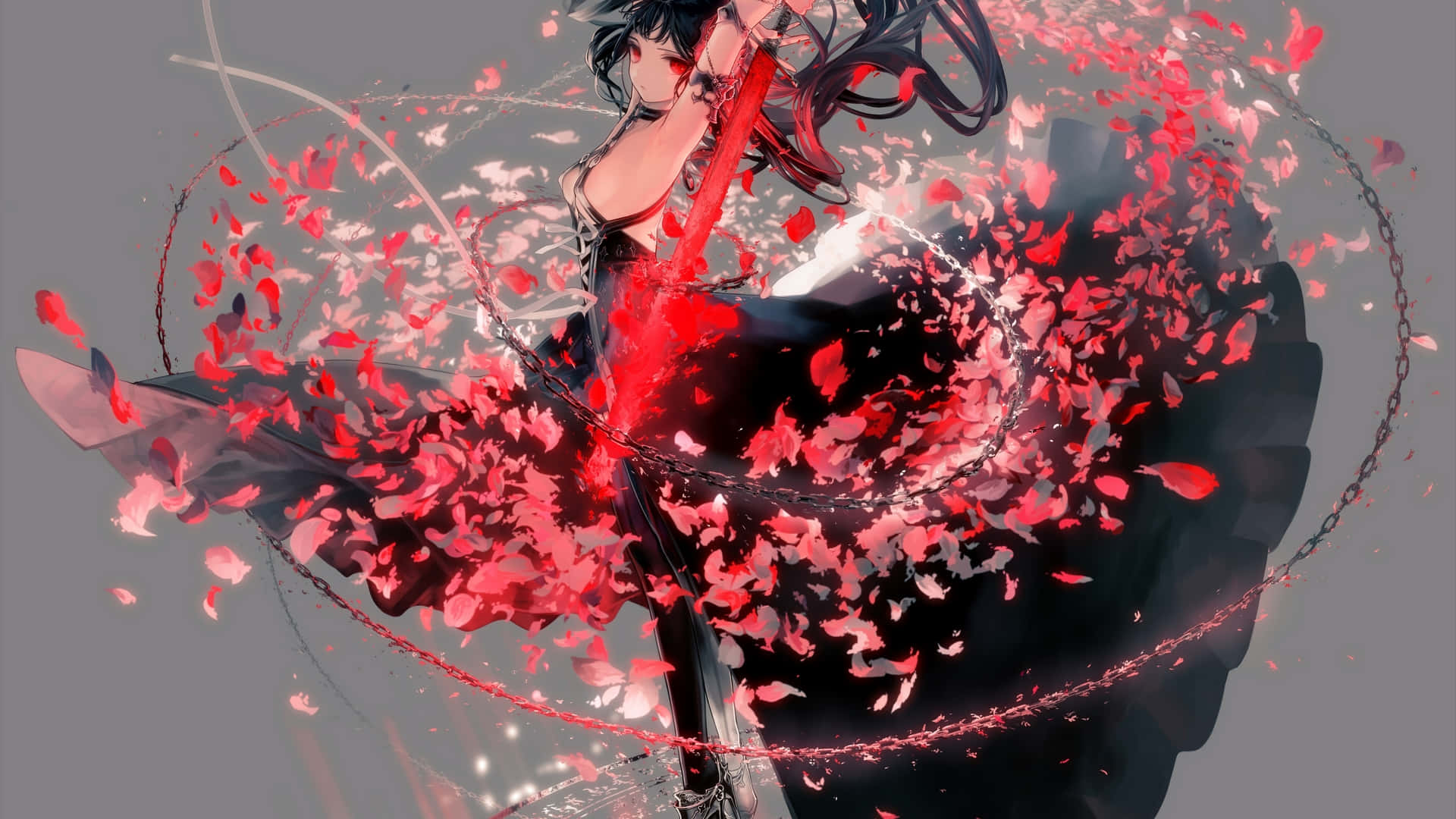 Red And Black Anime Petals Background