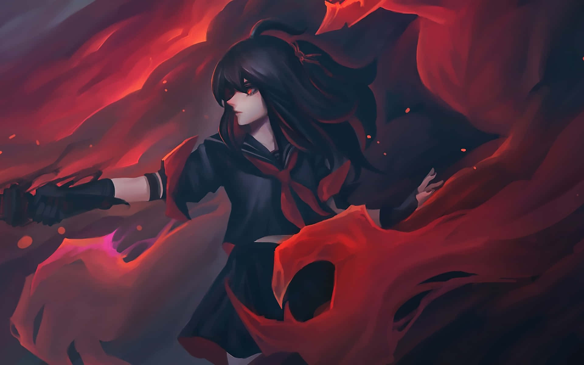 Red And Black Anime Stretching Arm Background