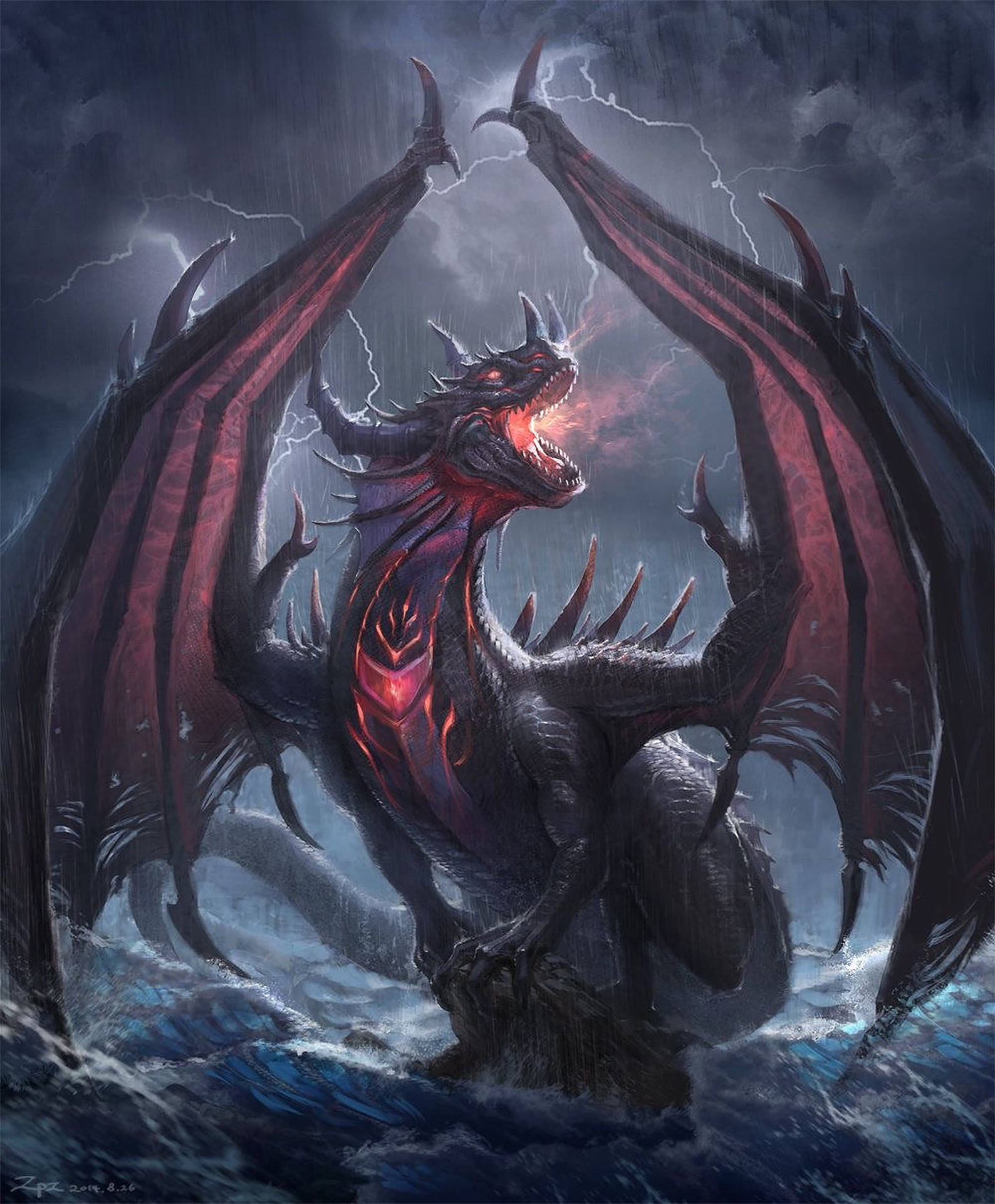 Red And Black Lightning Dragon Background