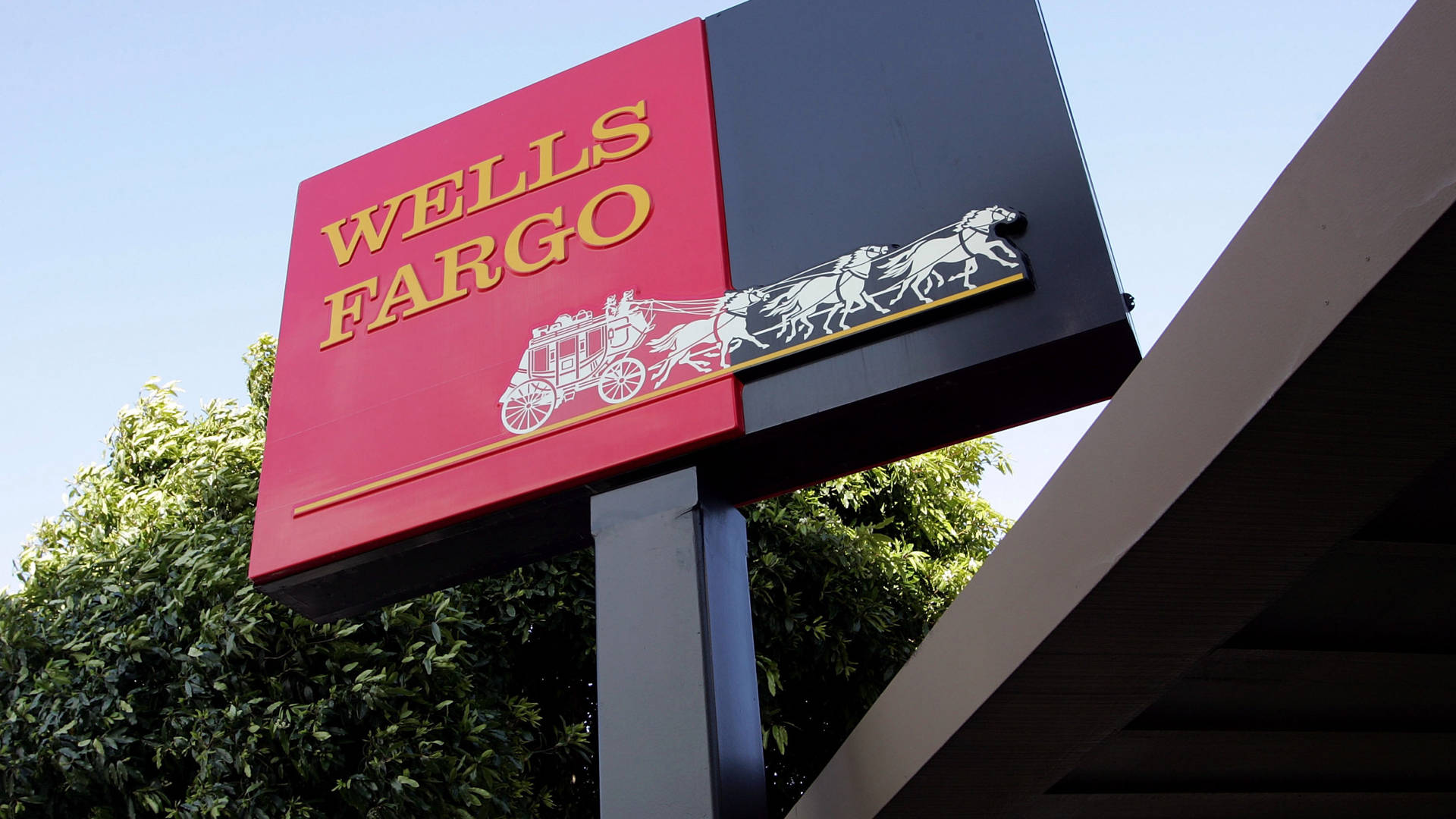 Red And Black Wells Fargo Sign Background