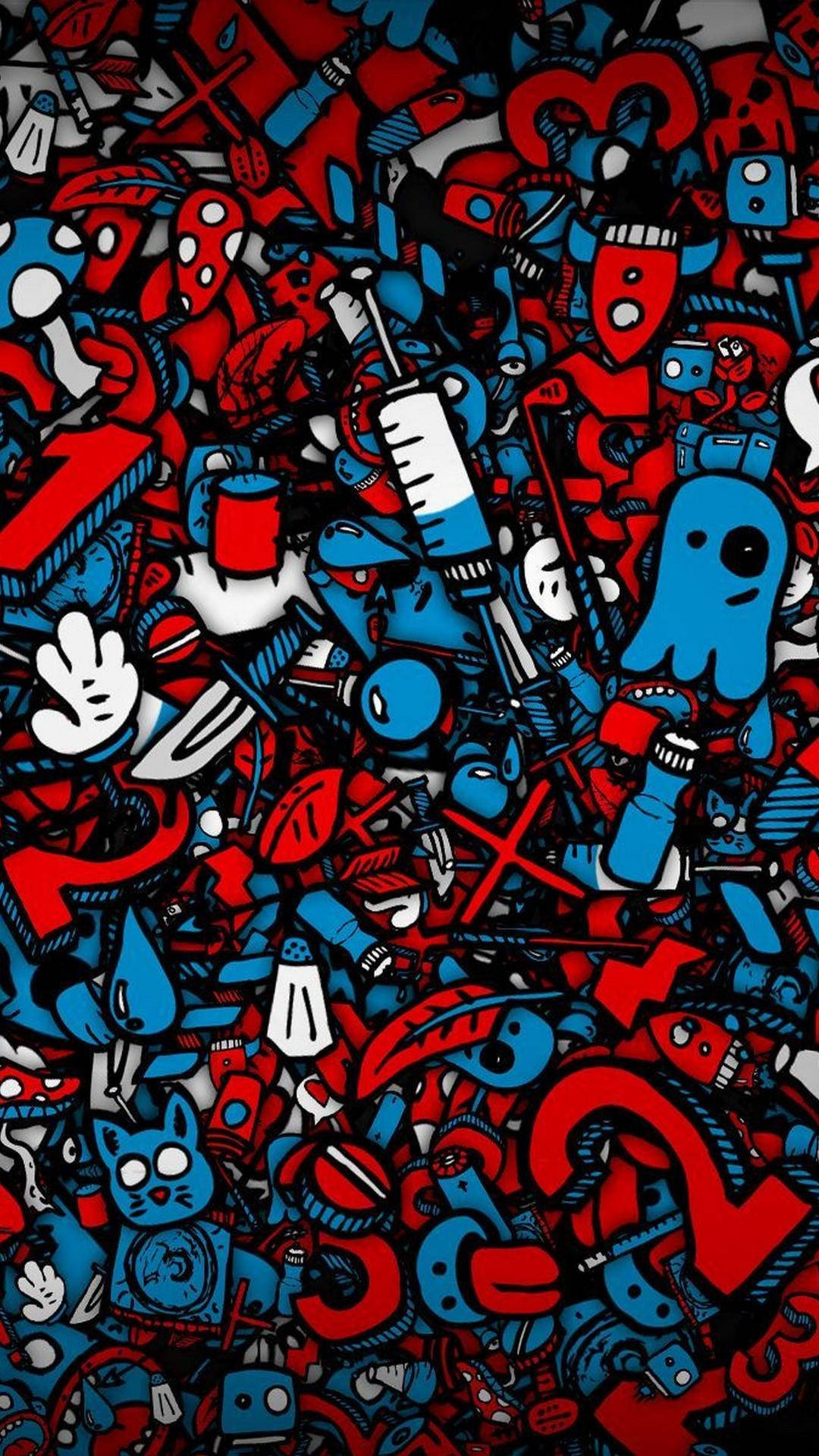 Red And Blue Abstract Wall Graffiti Iphone Background