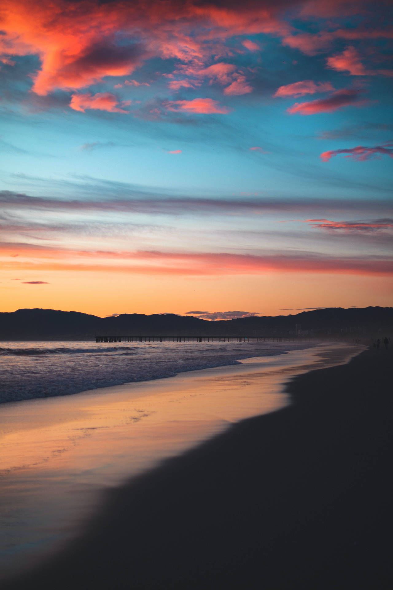 Red And Blue Beach Sunset Background