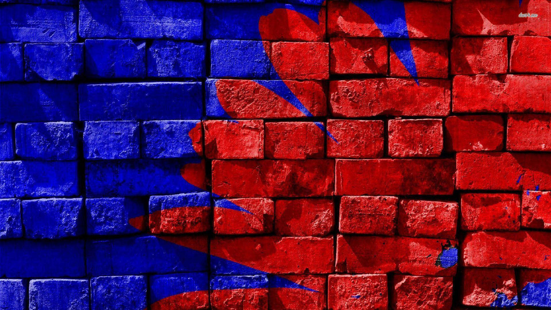 Red And Blue Brick Wall Background