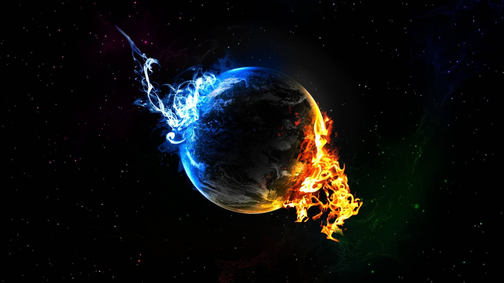 Red And Blue Fire Planet