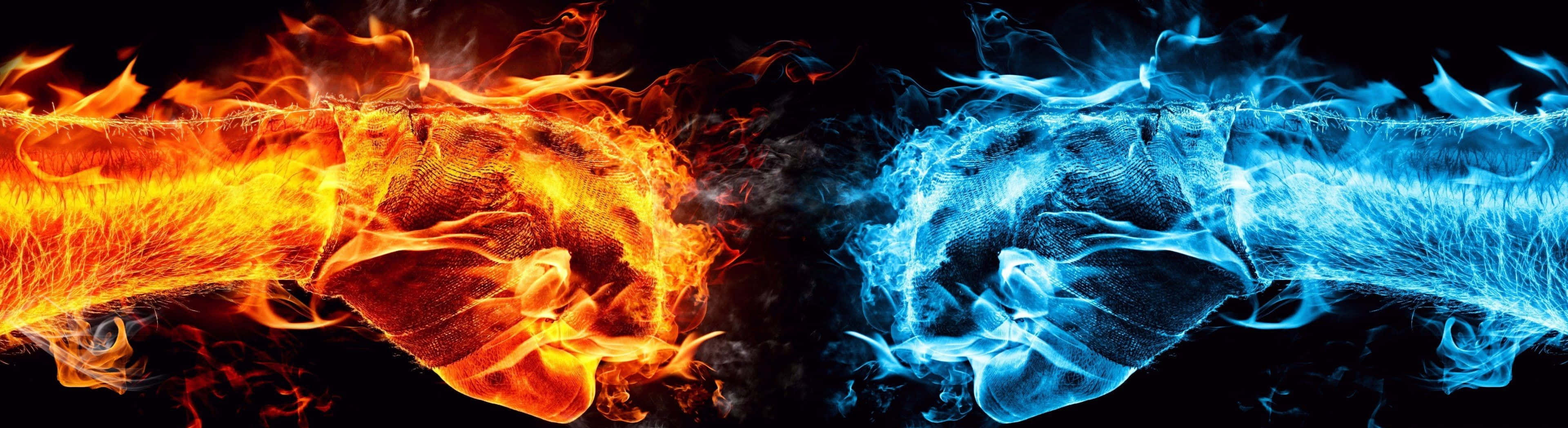 Red And Blue Flames Dance Together In Harmony