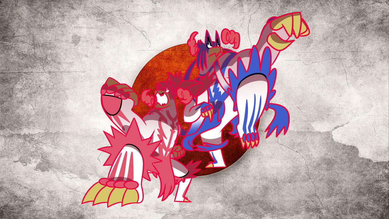 Red And Blue Gigantax Urshifu In Textured Background Background